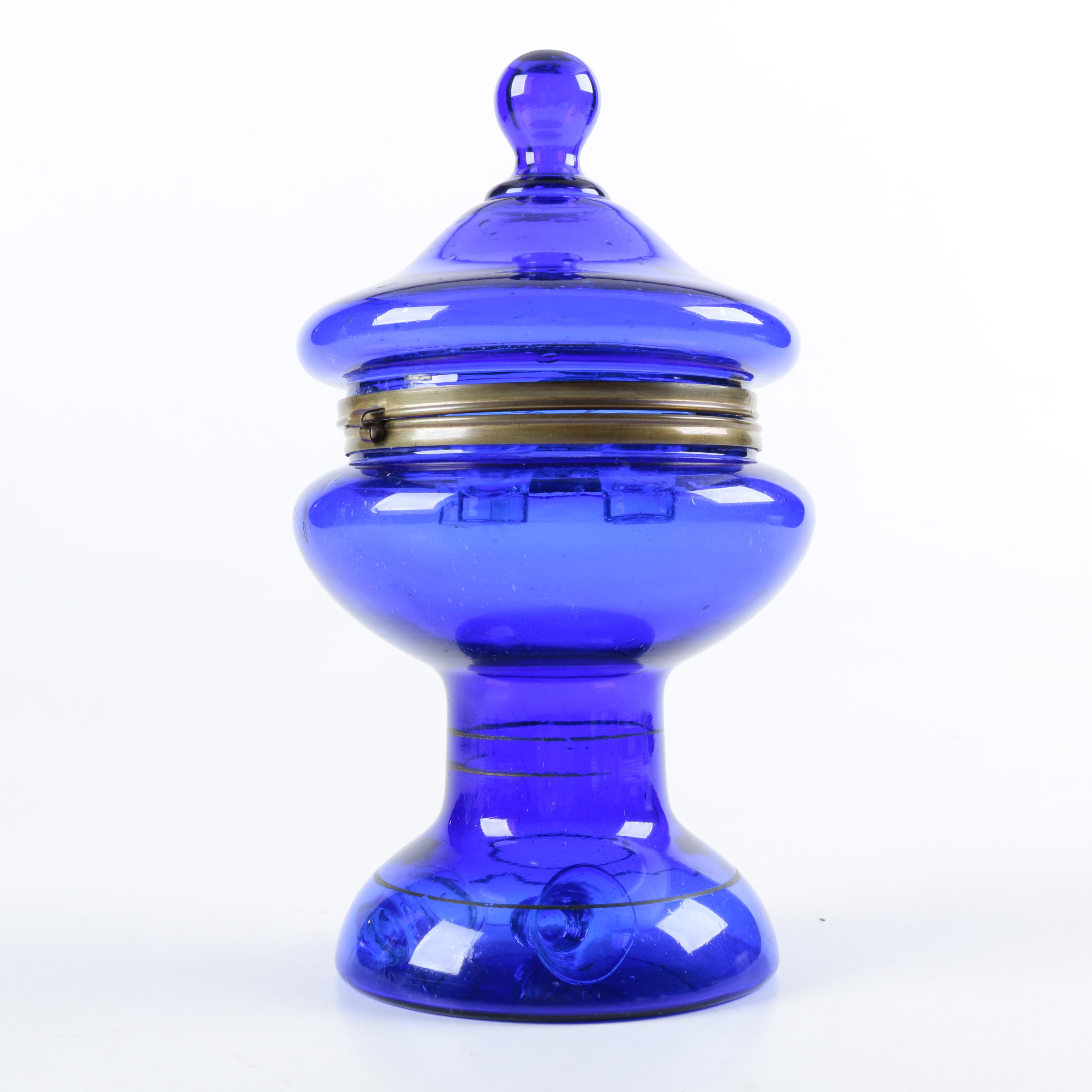 Antique Bohemian Cobalt Blue Glass Egg Shaped Liquor Set