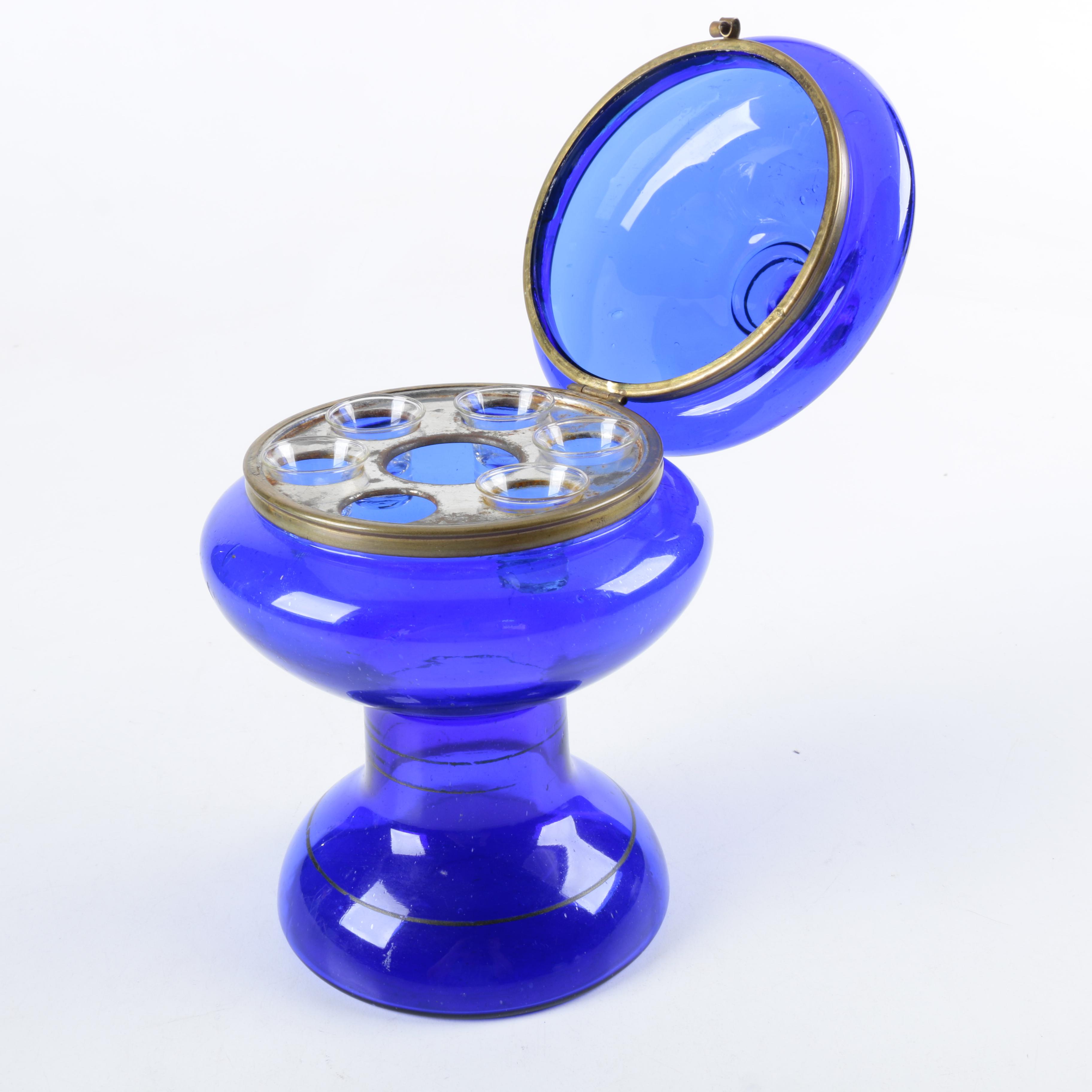 Antique Bohemian Cobalt Blue Glass Egg Shaped Liquor Set