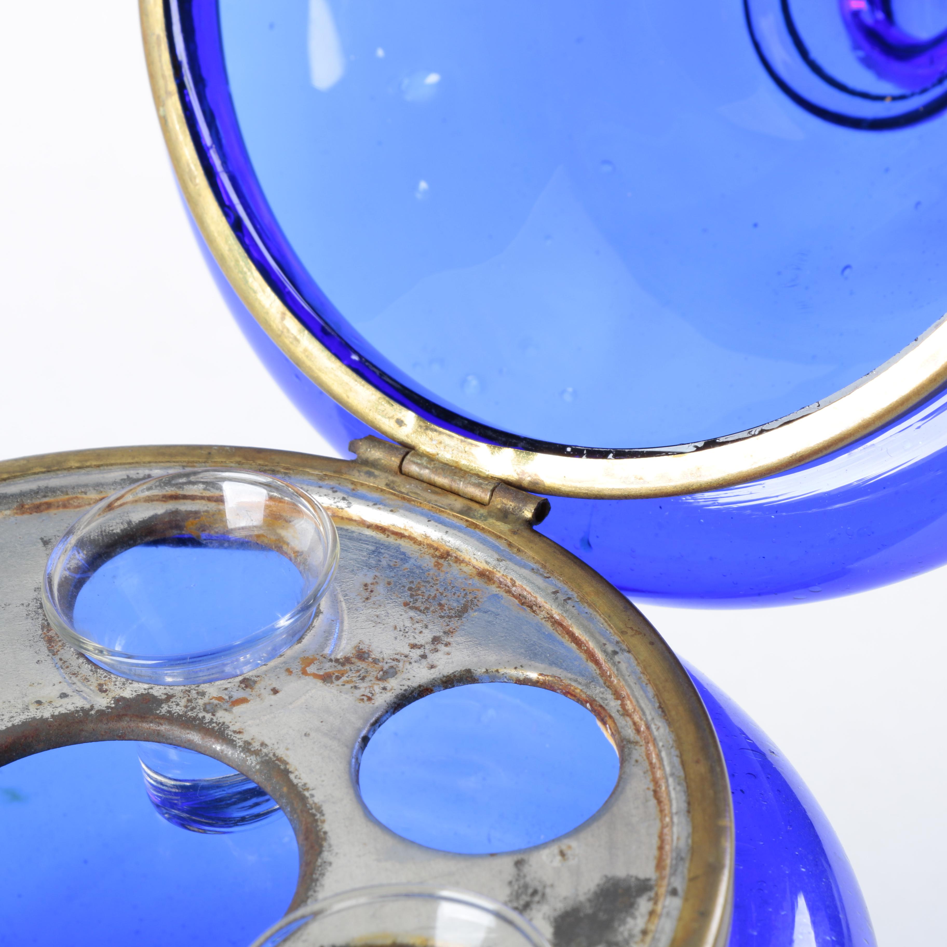 Antique Bohemian Cobalt Blue Glass Egg Shaped Liquor Set