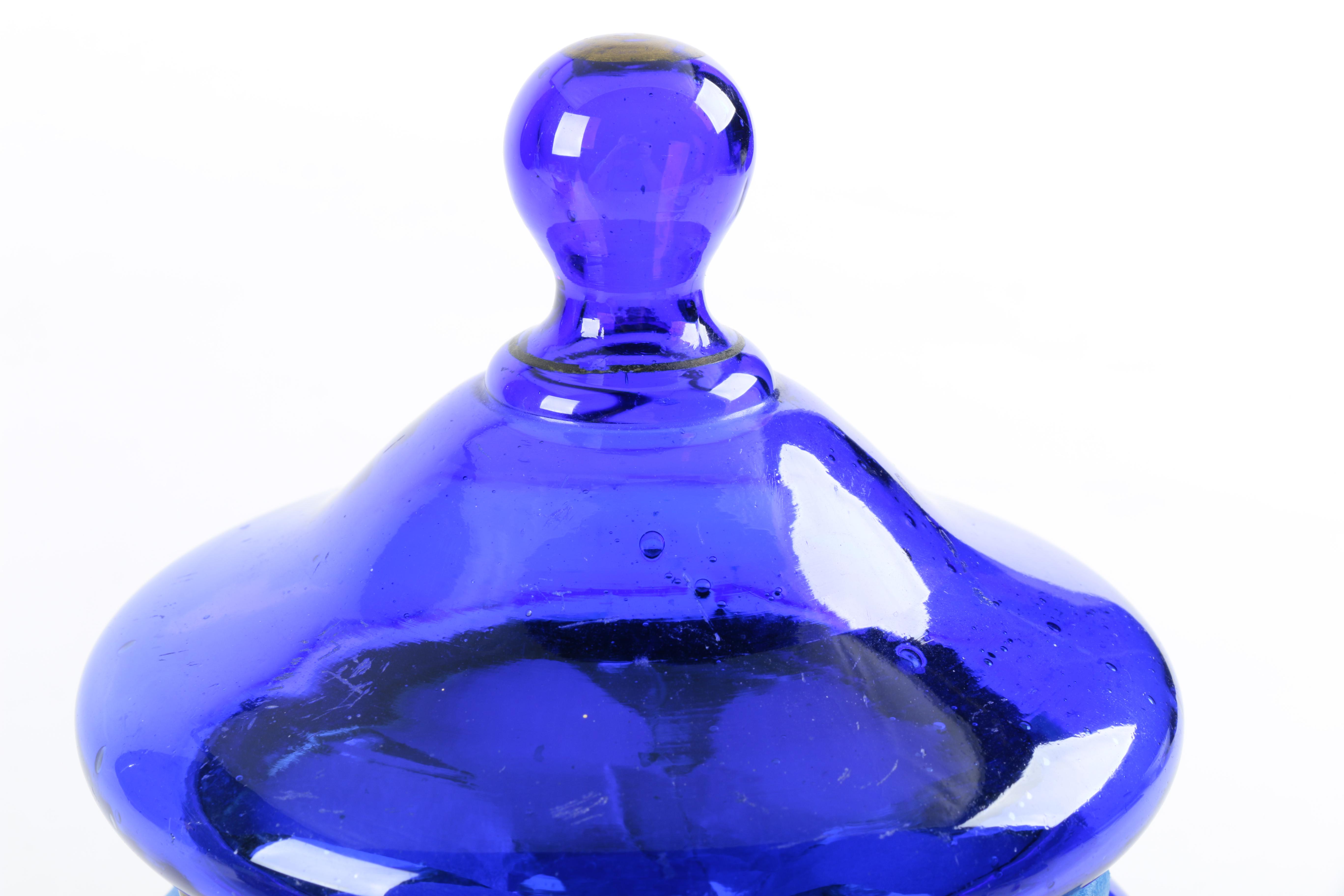 Antique Bohemian Cobalt Blue Glass Egg Shaped Liquor Set