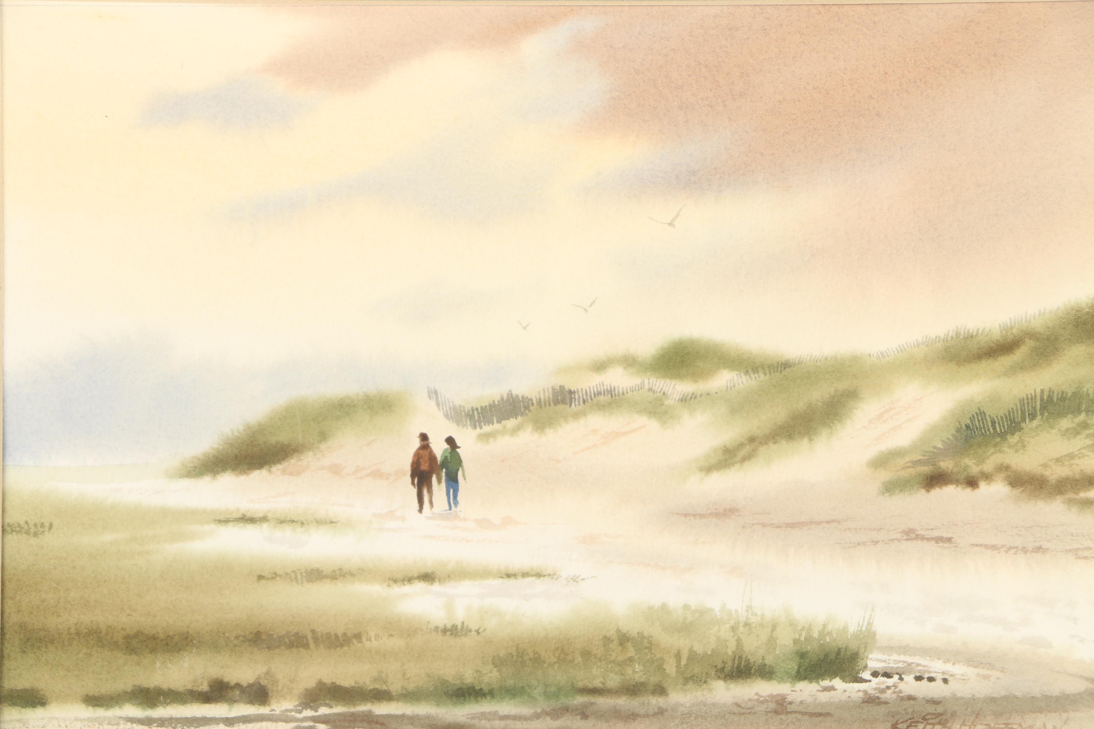 Keith Hoffman Watercolor on Paper "Beach Walkers"