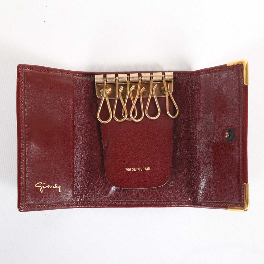 Vintage Givenchy Embossed Logo Red Leather Key Case