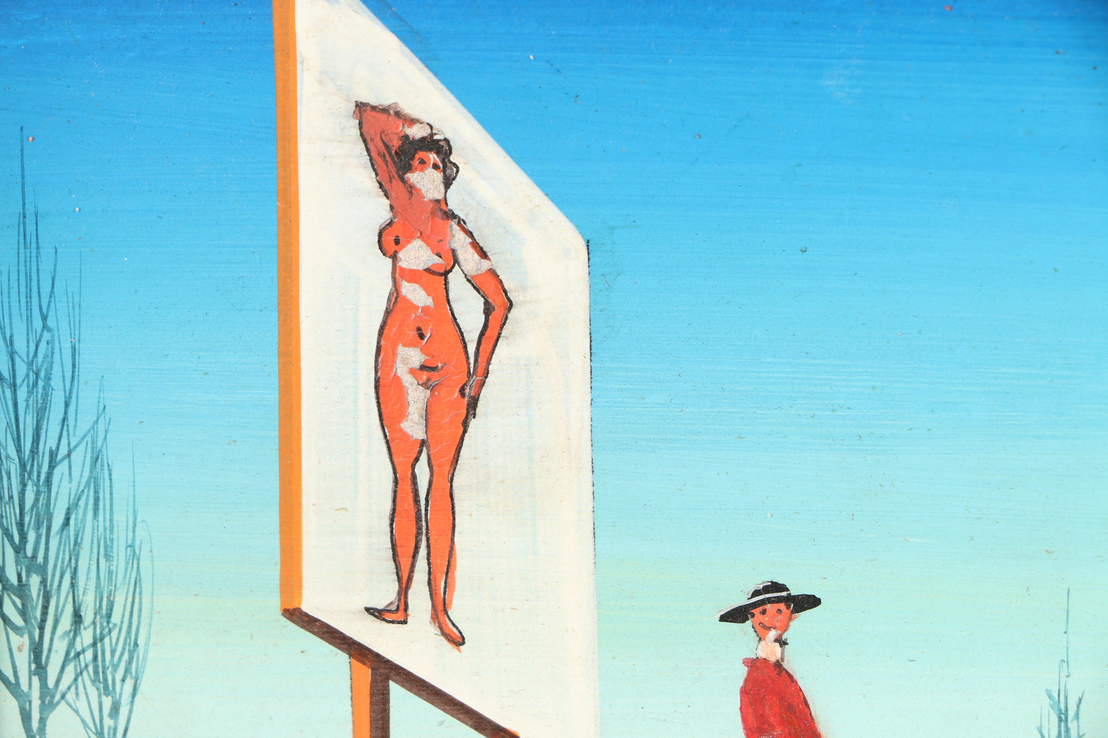 Oil and Gouache Painting of Priests and Billboard