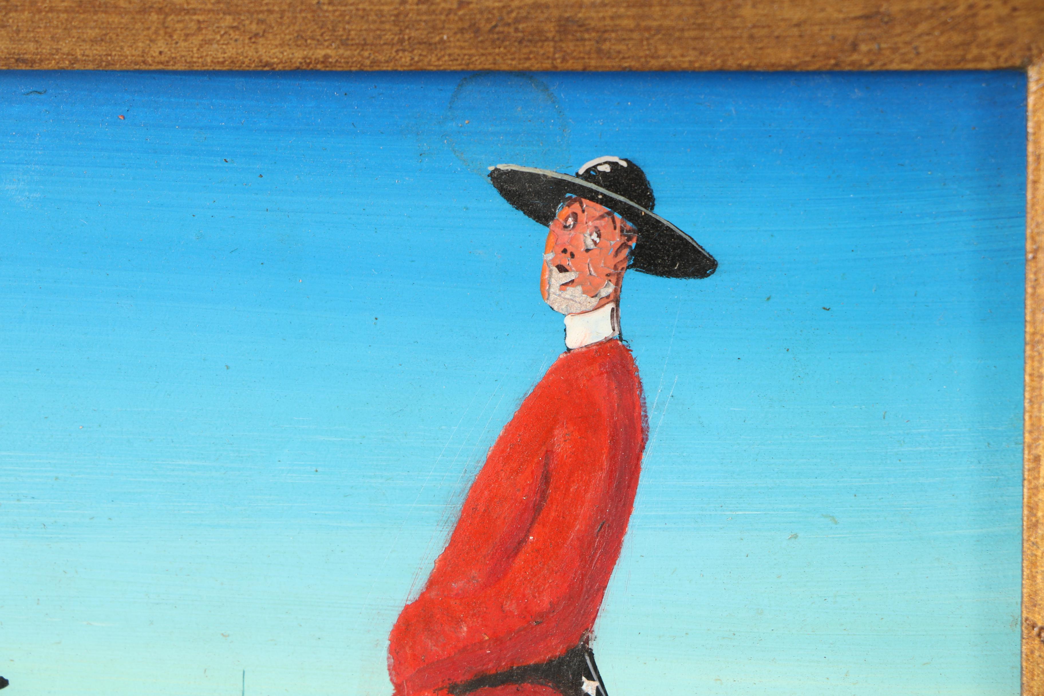 Oil and Gouache Painting of Priests and Billboard