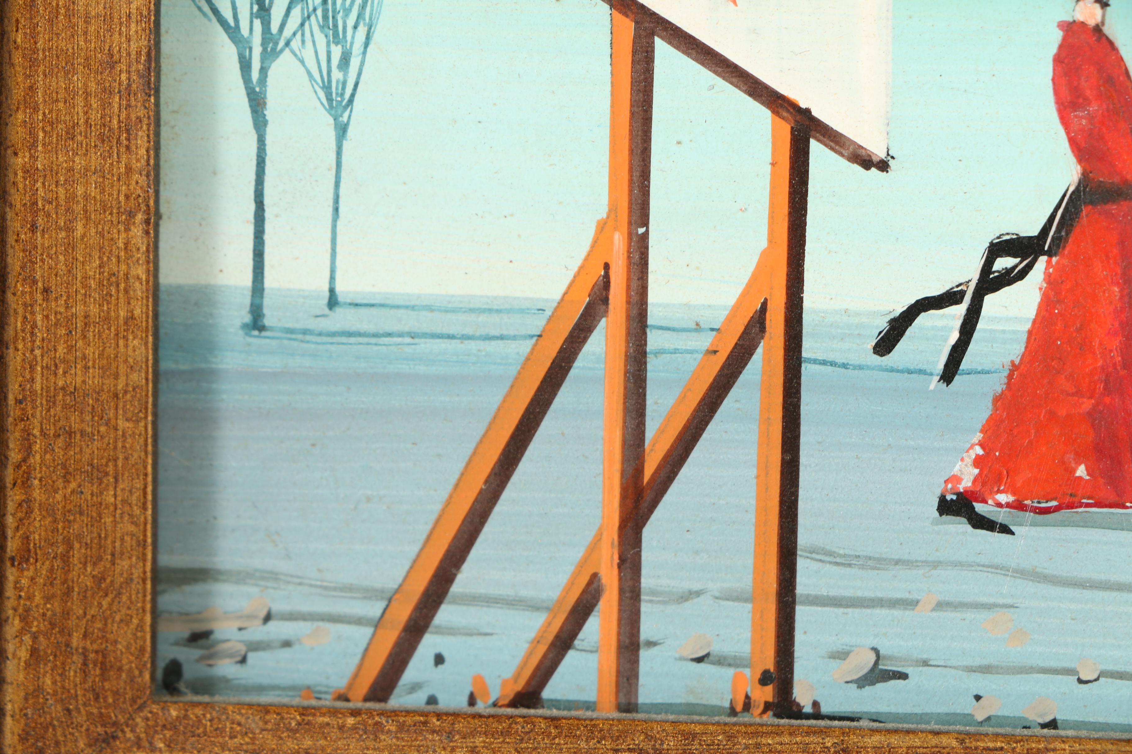 Oil and Gouache Painting of Priests and Billboard