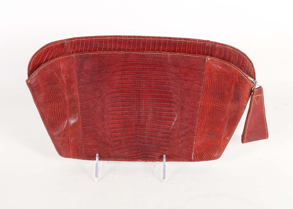 Vintage Red Lizard Skin Leather Clutch and Alligator Skin Leather Box Purse