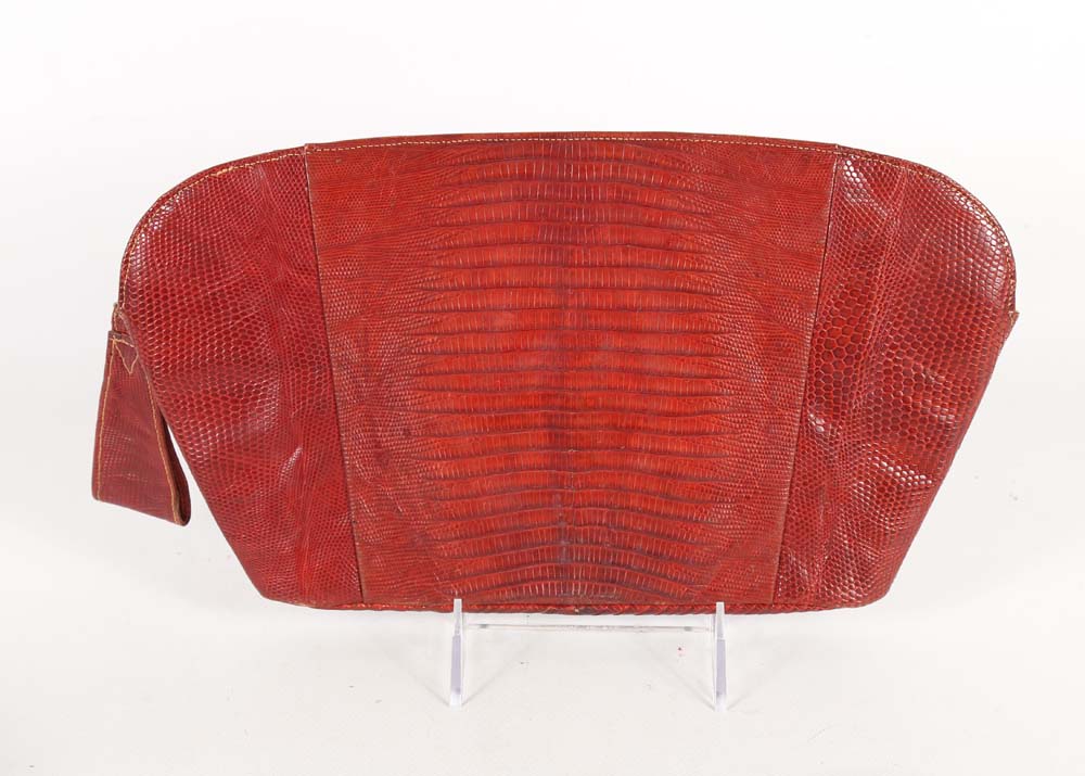 Vintage Red Lizard Skin Leather Clutch and Alligator Skin Leather Box Purse