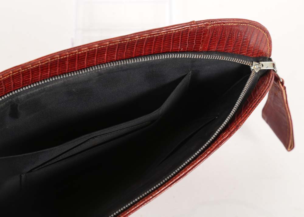 Vintage Red Lizard Skin Leather Clutch and Alligator Skin Leather Box Purse