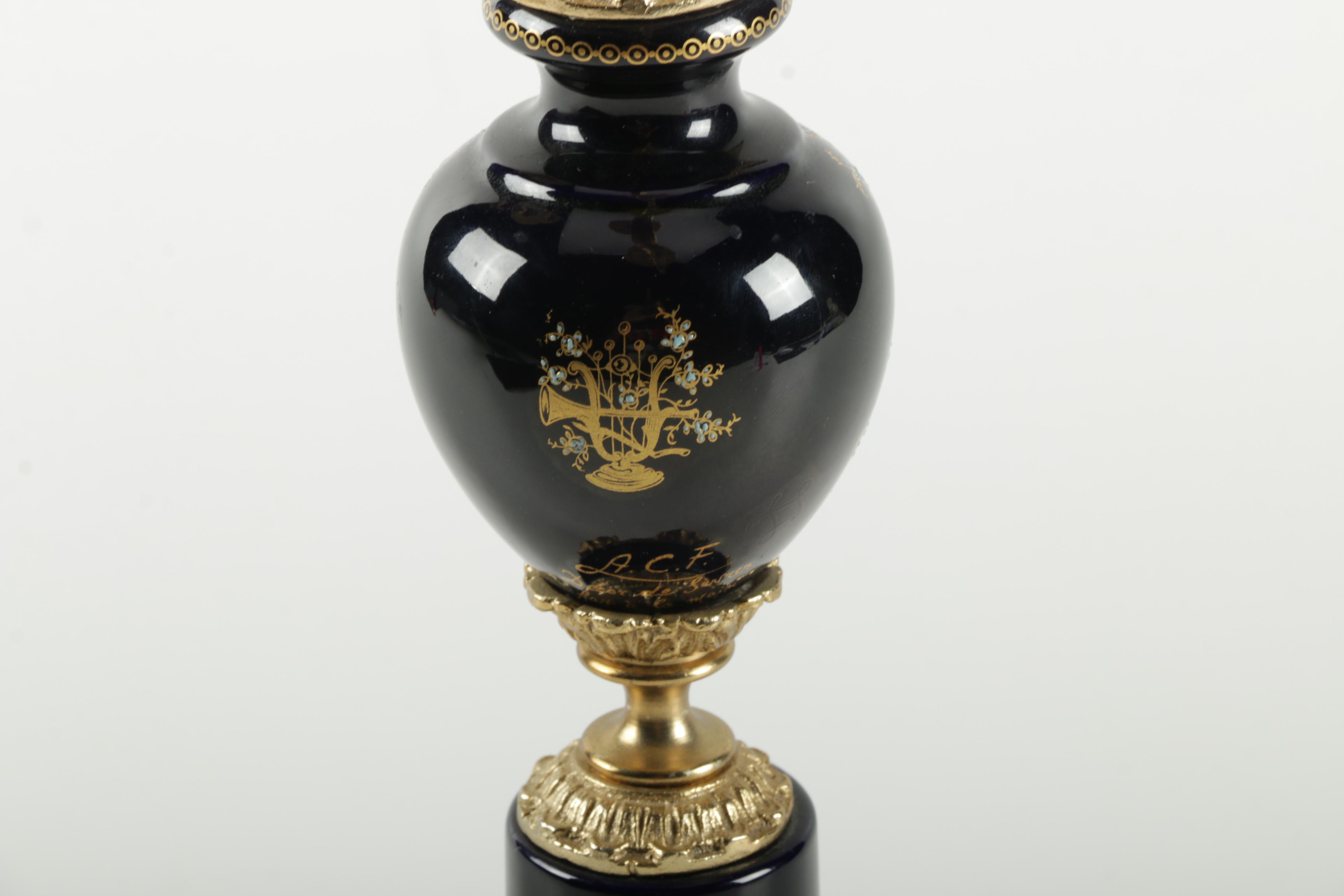 A.C.F. Sevres-Style Hand-Painted Porcelain and Metal Candelabra