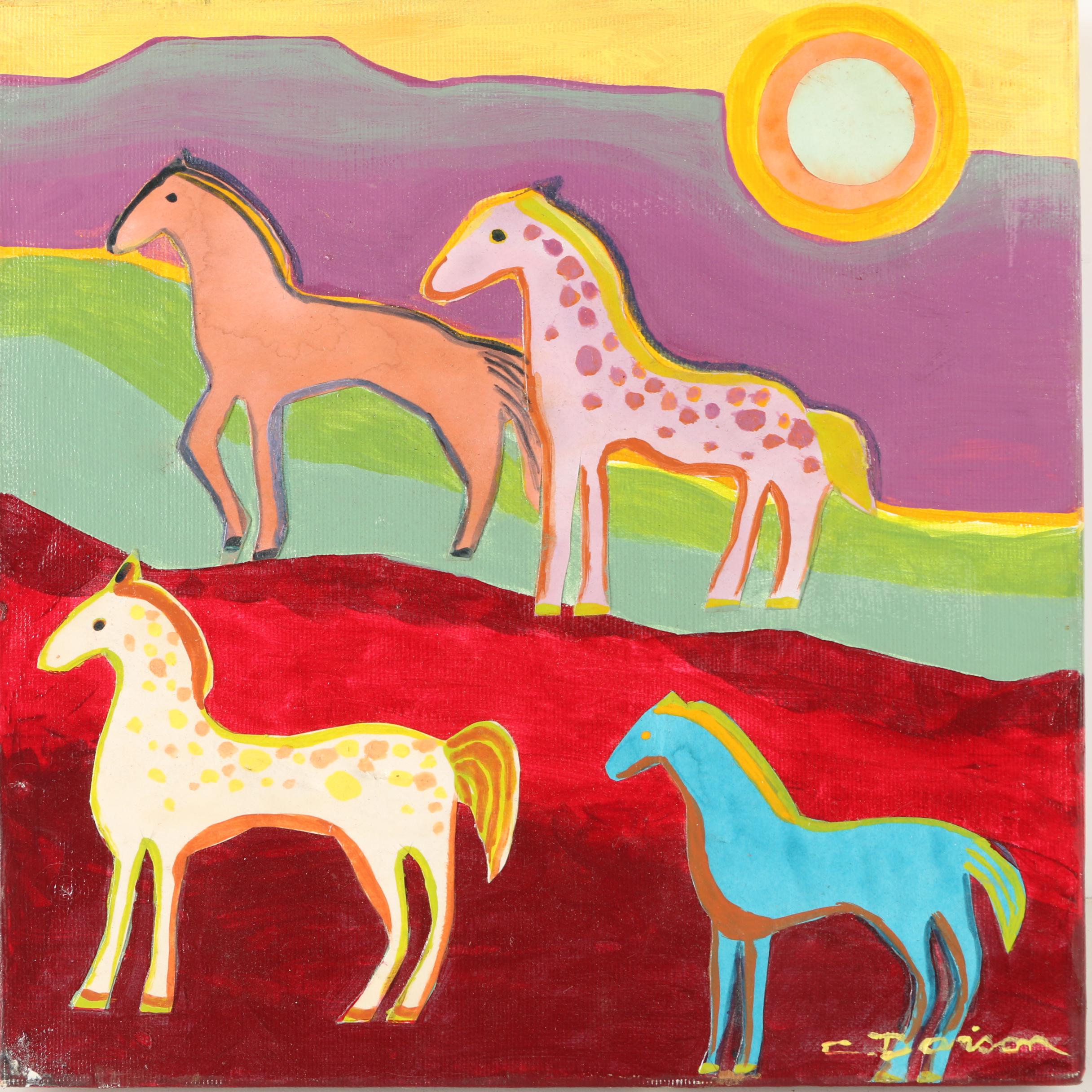 Charles Davison Mixed Media Artwork of Horses "Mountain Pass II"