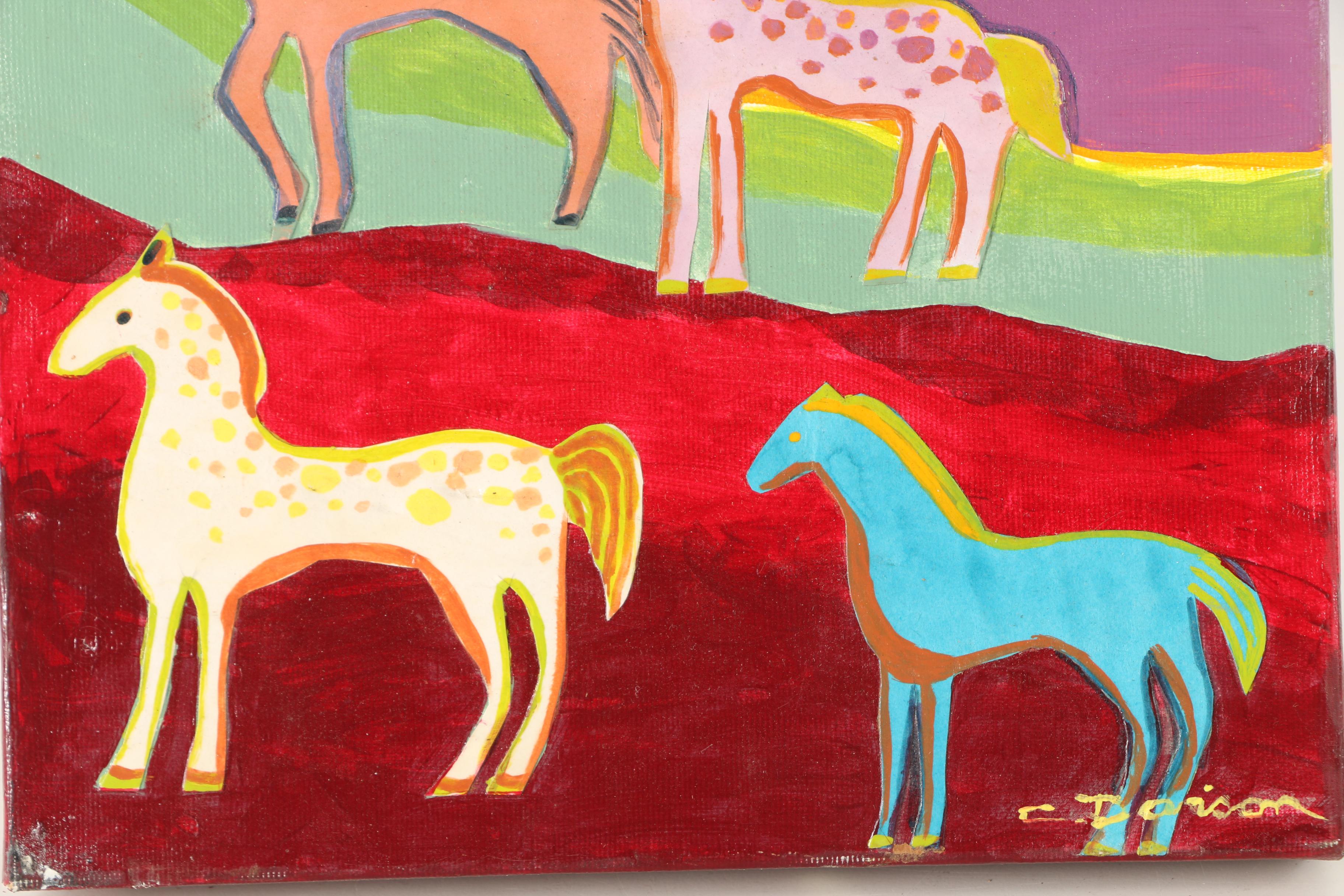 Charles Davison Mixed Media Artwork of Horses "Mountain Pass II"