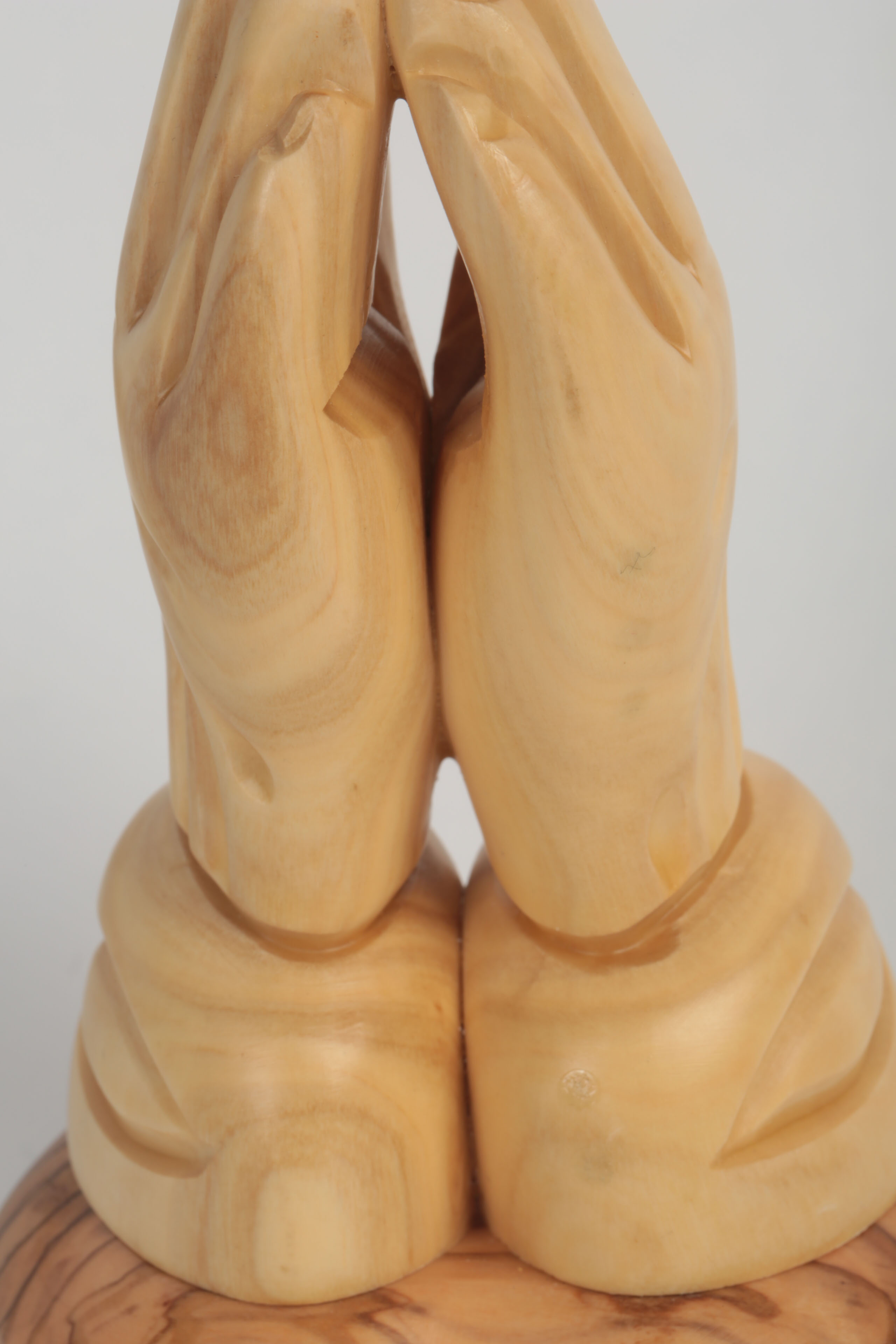 Wooden Praying Hands Statue and Crucifix