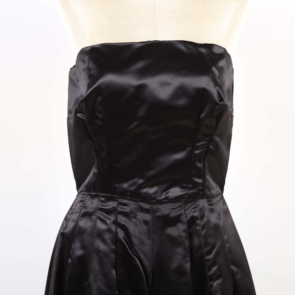 1950s Vintage Black Satin Strapless Cocktail Dress