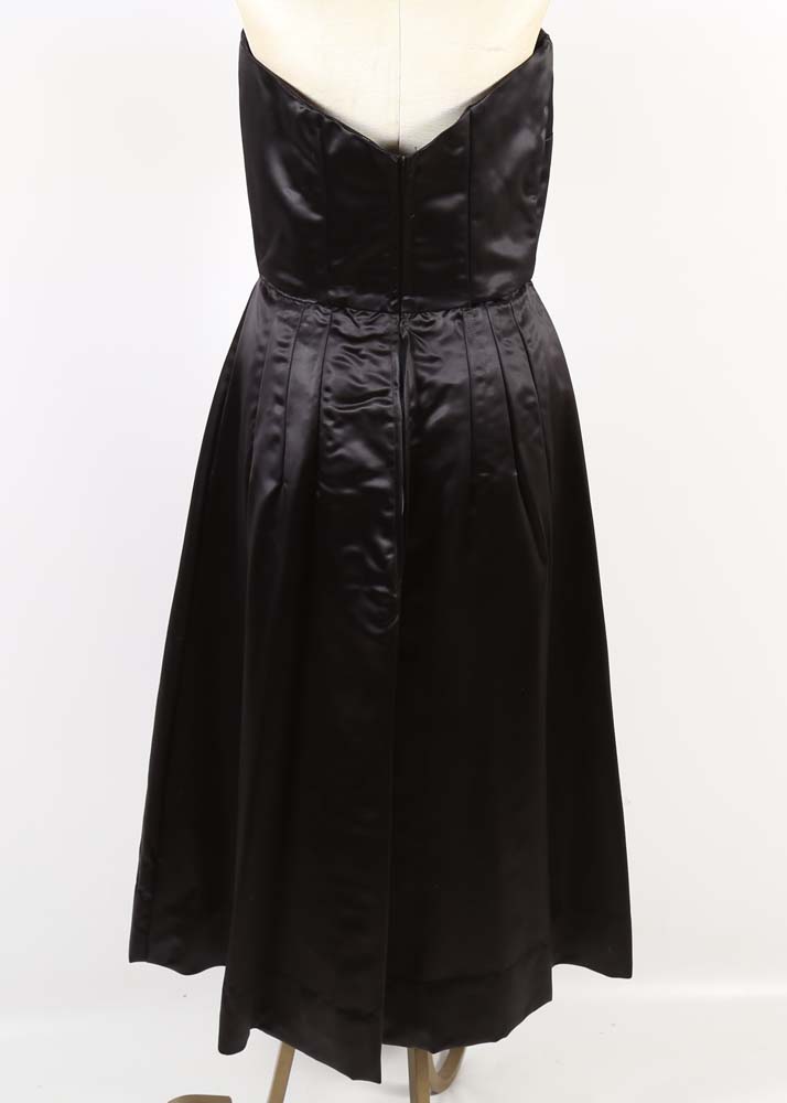 1950s Vintage Black Satin Strapless Cocktail Dress