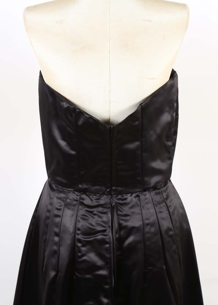 1950s Vintage Black Satin Strapless Cocktail Dress