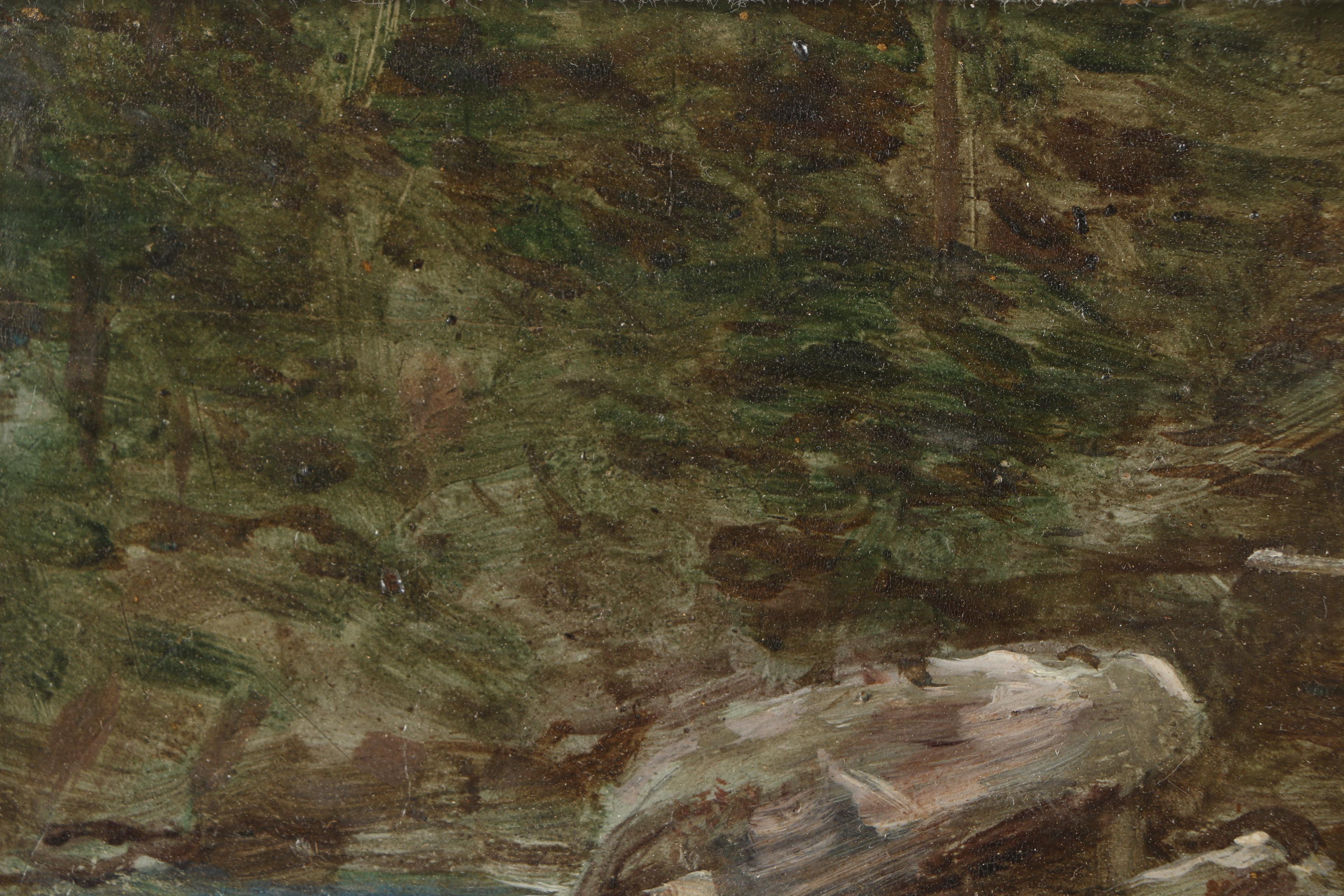 Auguste J. Trupheme 19th-Century Oil on Panel "Mountain Stream With Waterfall"