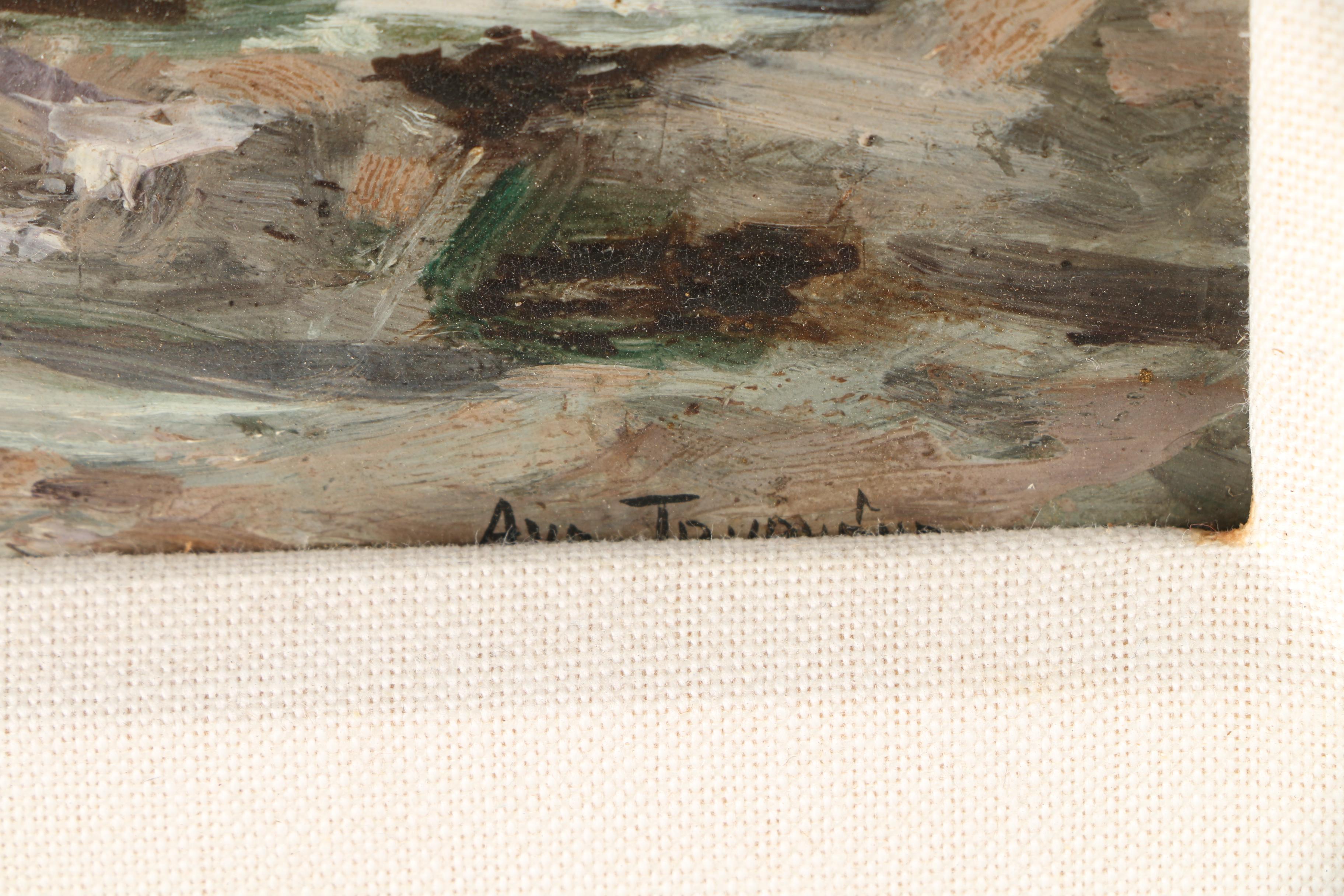 Auguste J. Trupheme 19th-Century Oil on Panel "Mountain Stream With Waterfall"