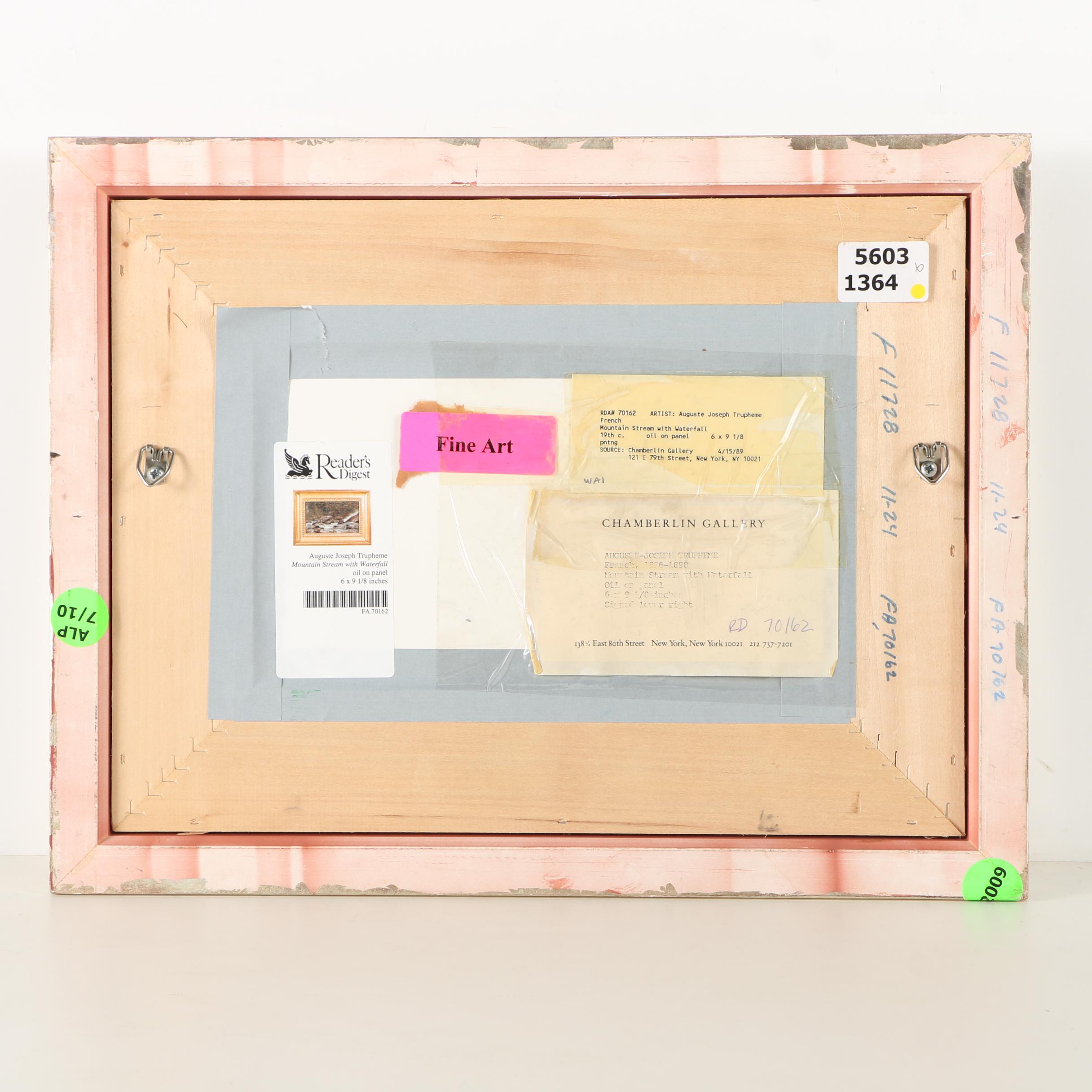 Auguste J. Trupheme 19th-Century Oil on Panel "Mountain Stream With Waterfall"