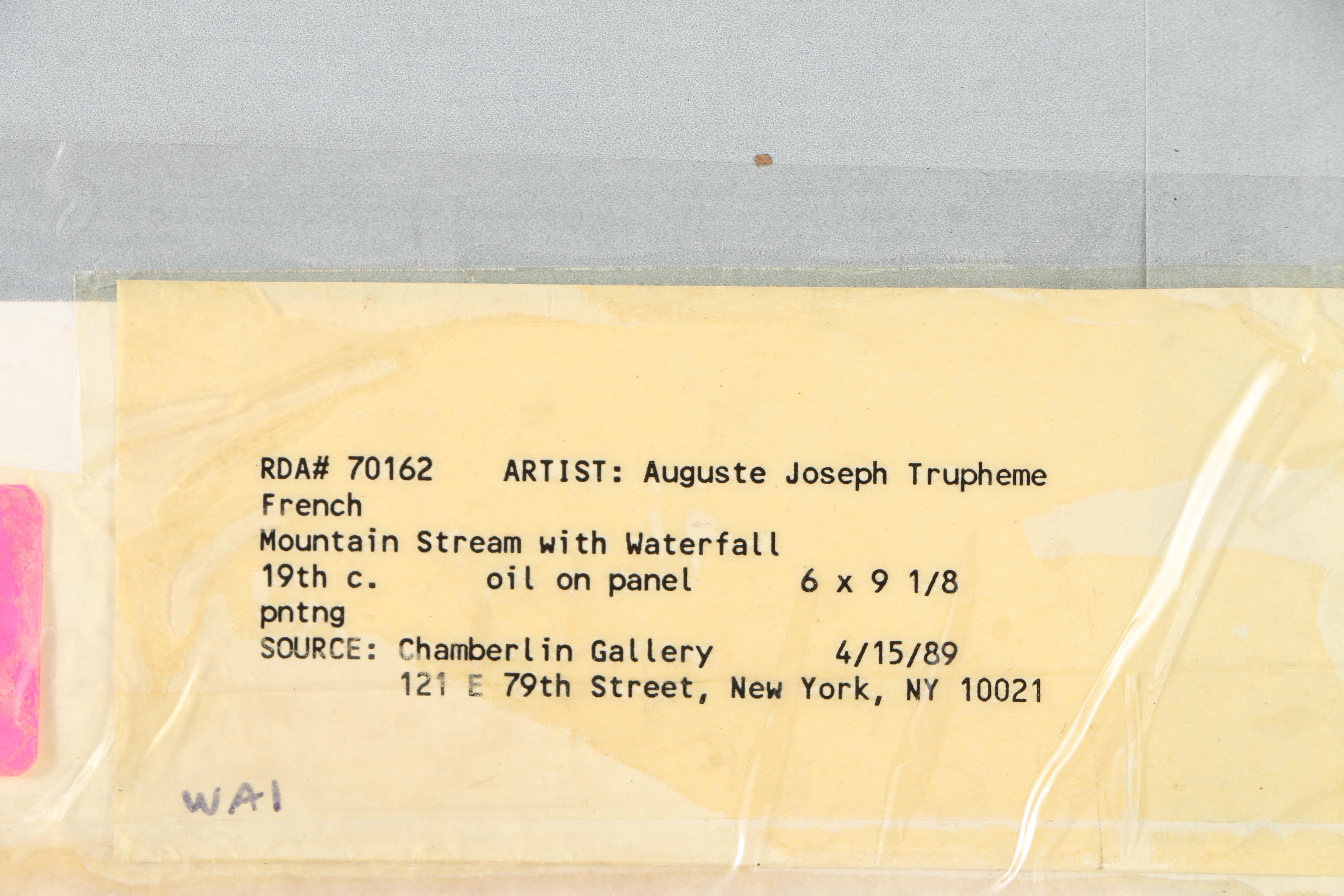 Auguste J. Trupheme 19th-Century Oil on Panel "Mountain Stream With Waterfall"