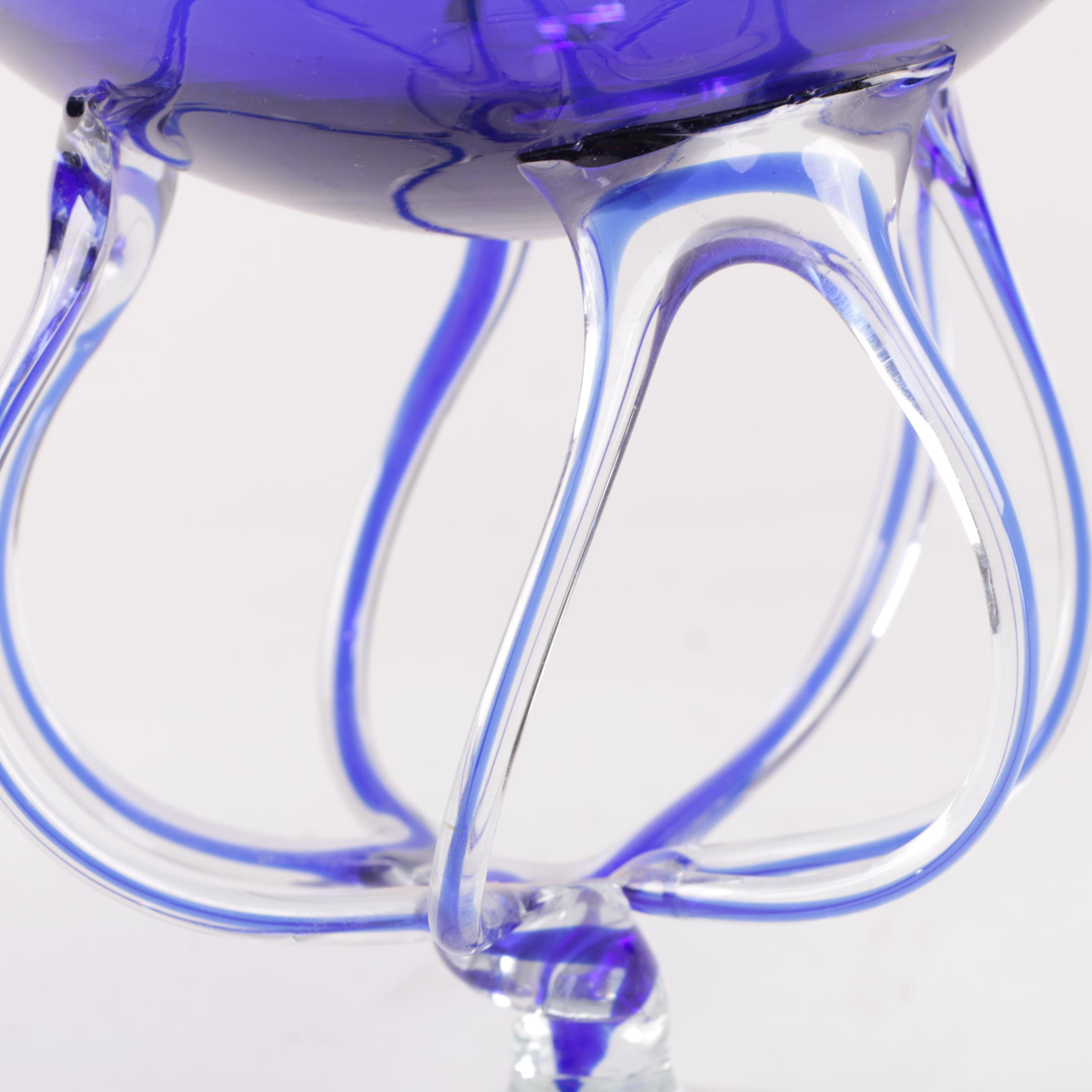 Ornate Blue Glass Footed Bowl