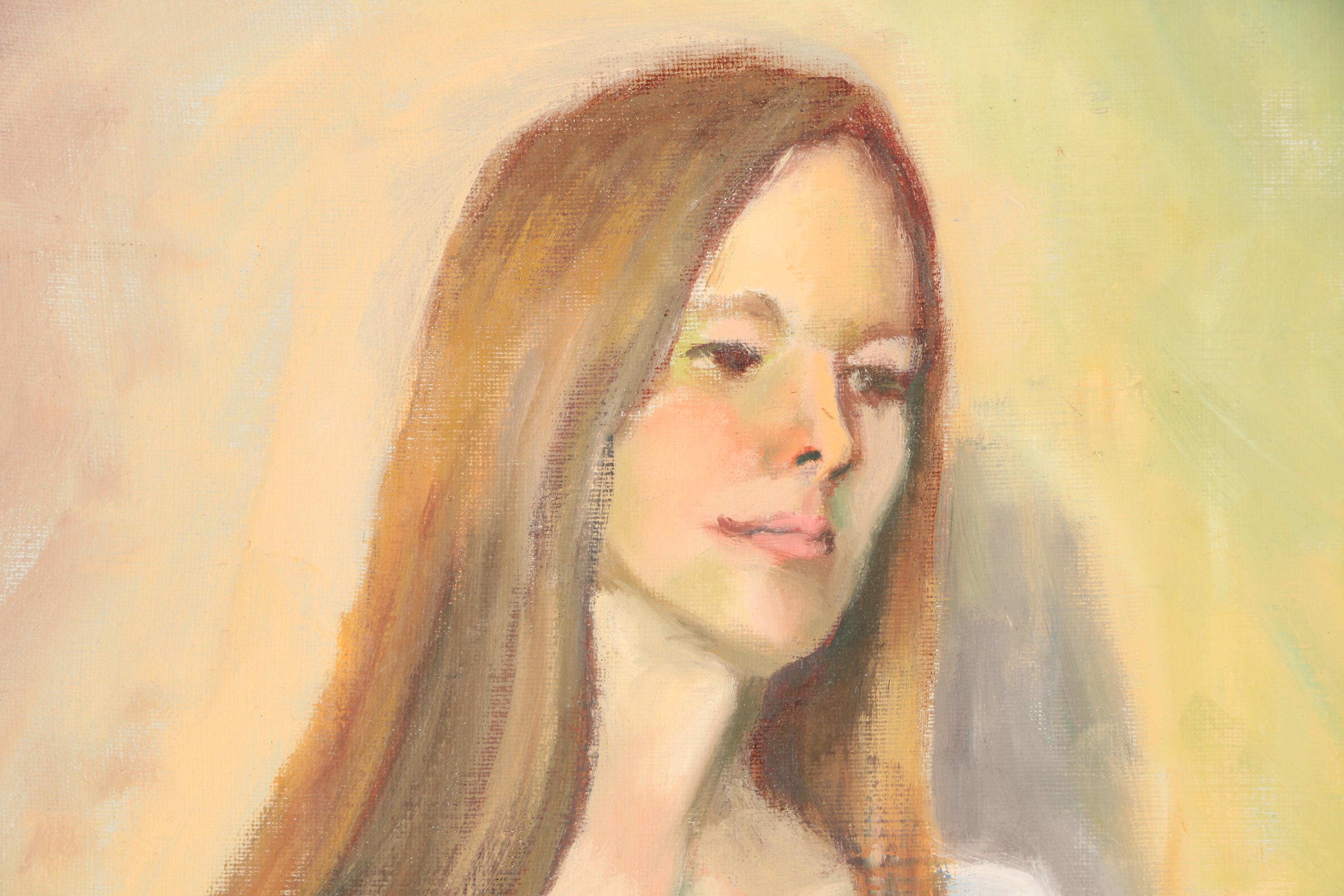 R. Klemm Oil Painting of Young Woman