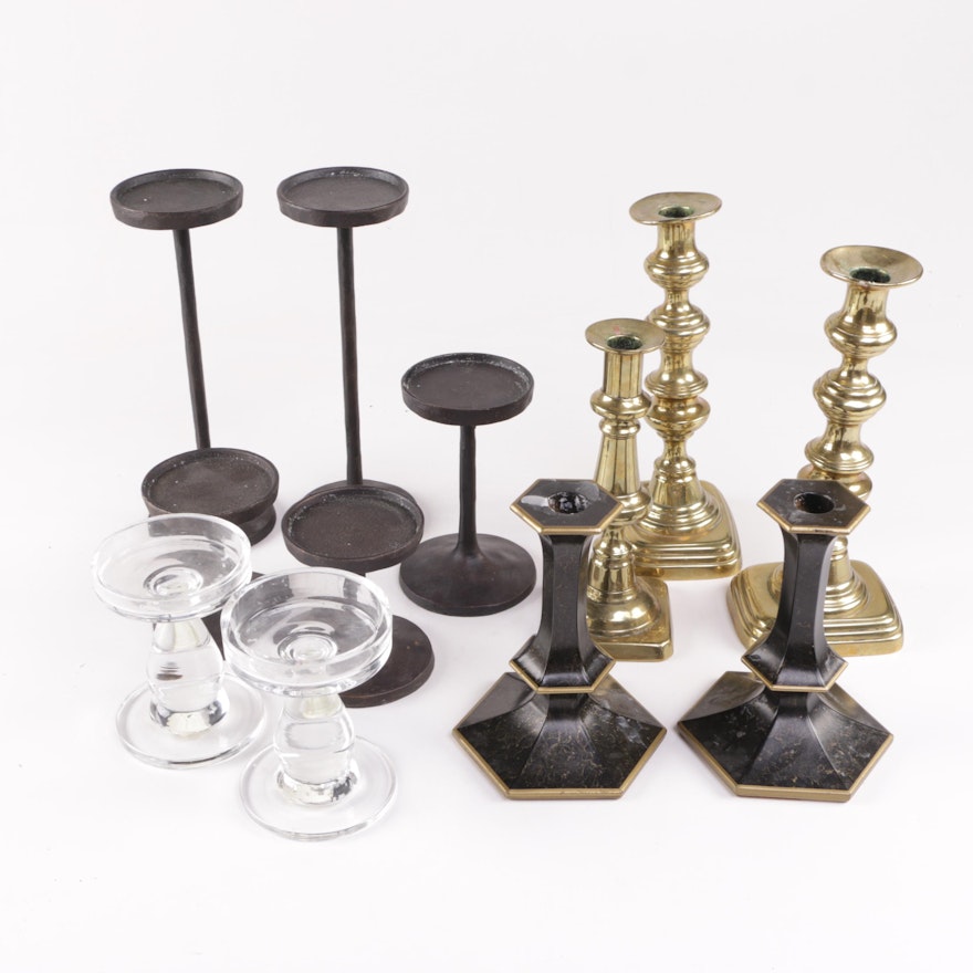 Candlestick Assortment including Anitque Brass Push-Up Candlesticks