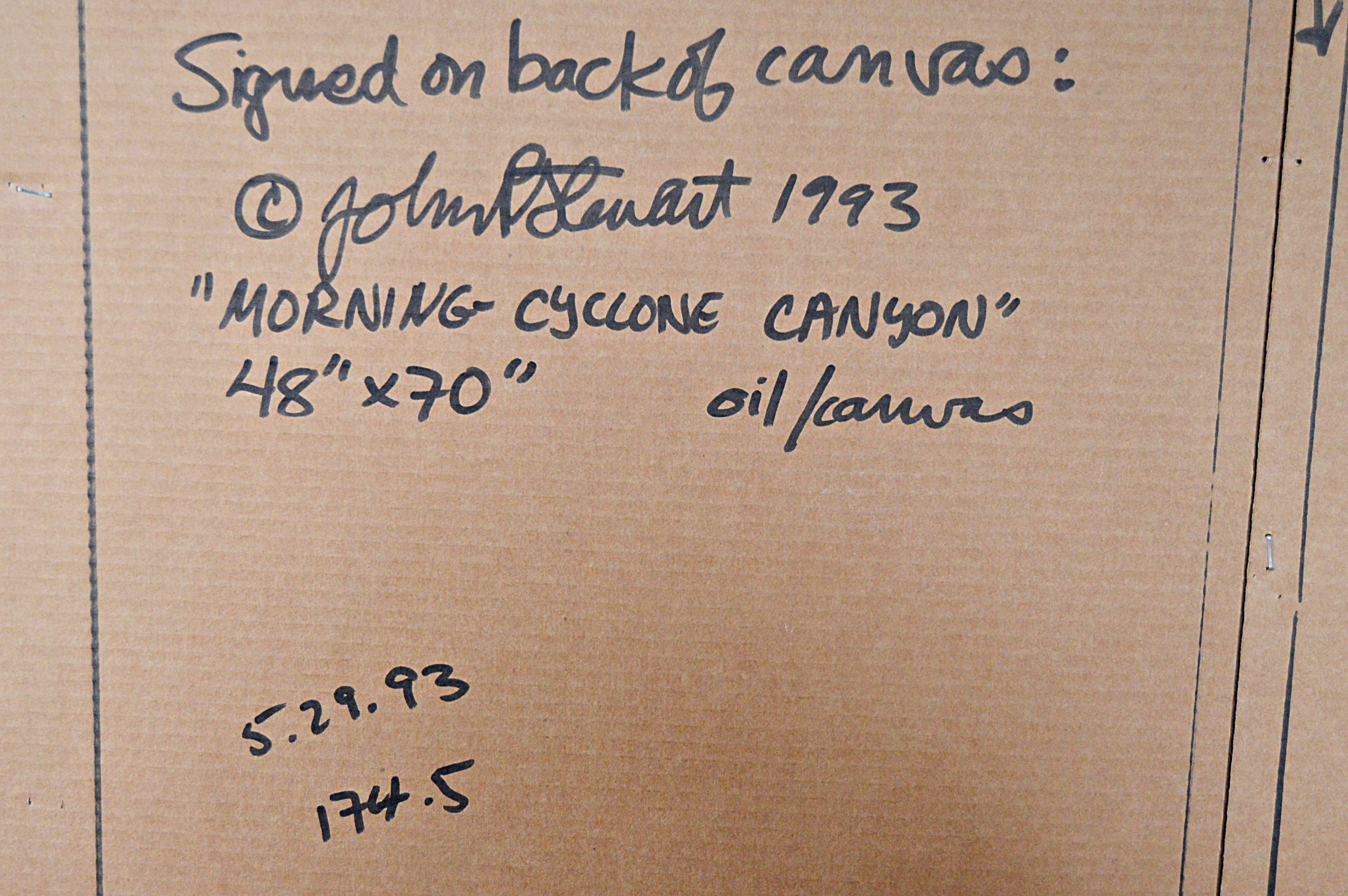 John P. Stewart Oil on Canvas Titled "Morning Cyclone Canyon"