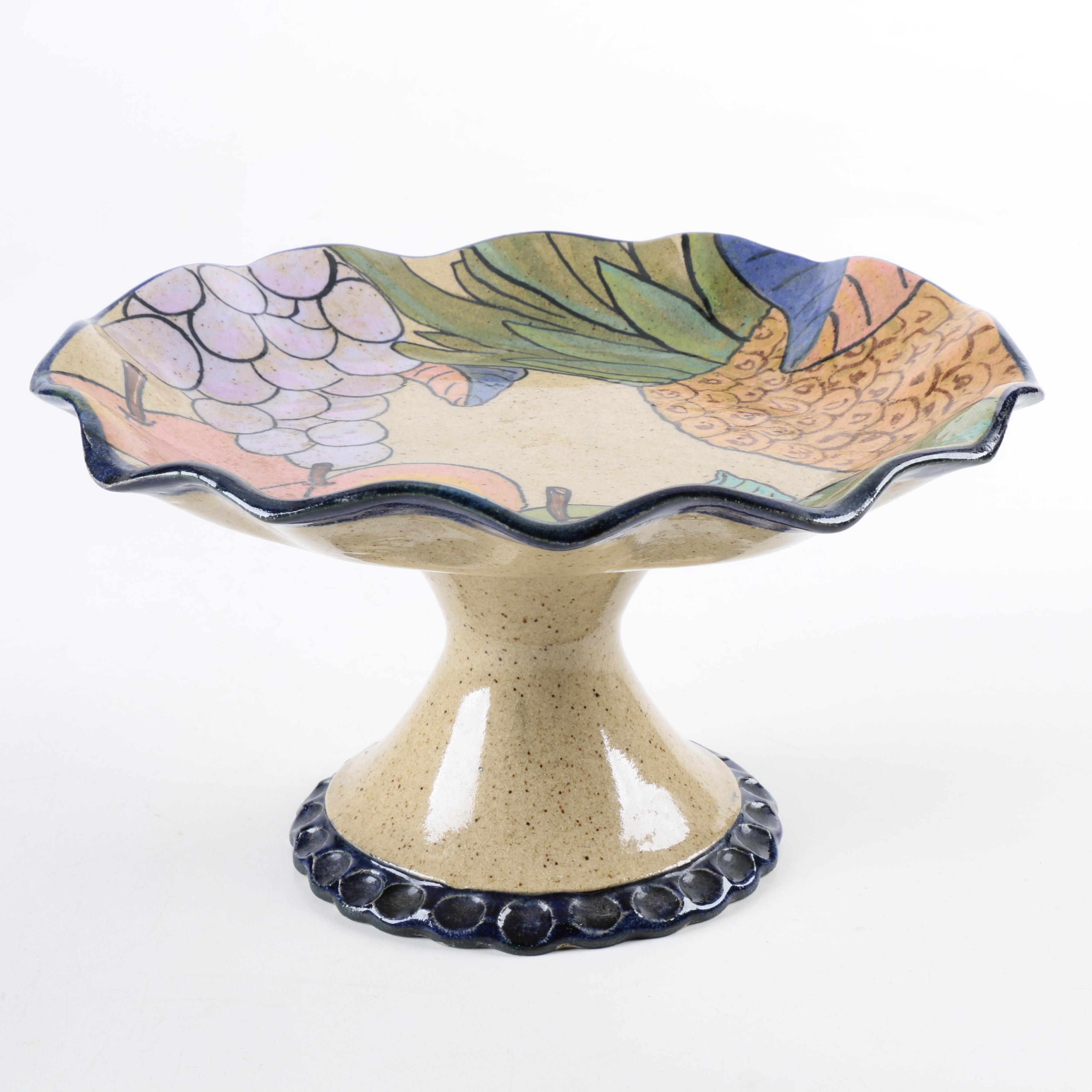 Signed Ceramic Fruit Compote