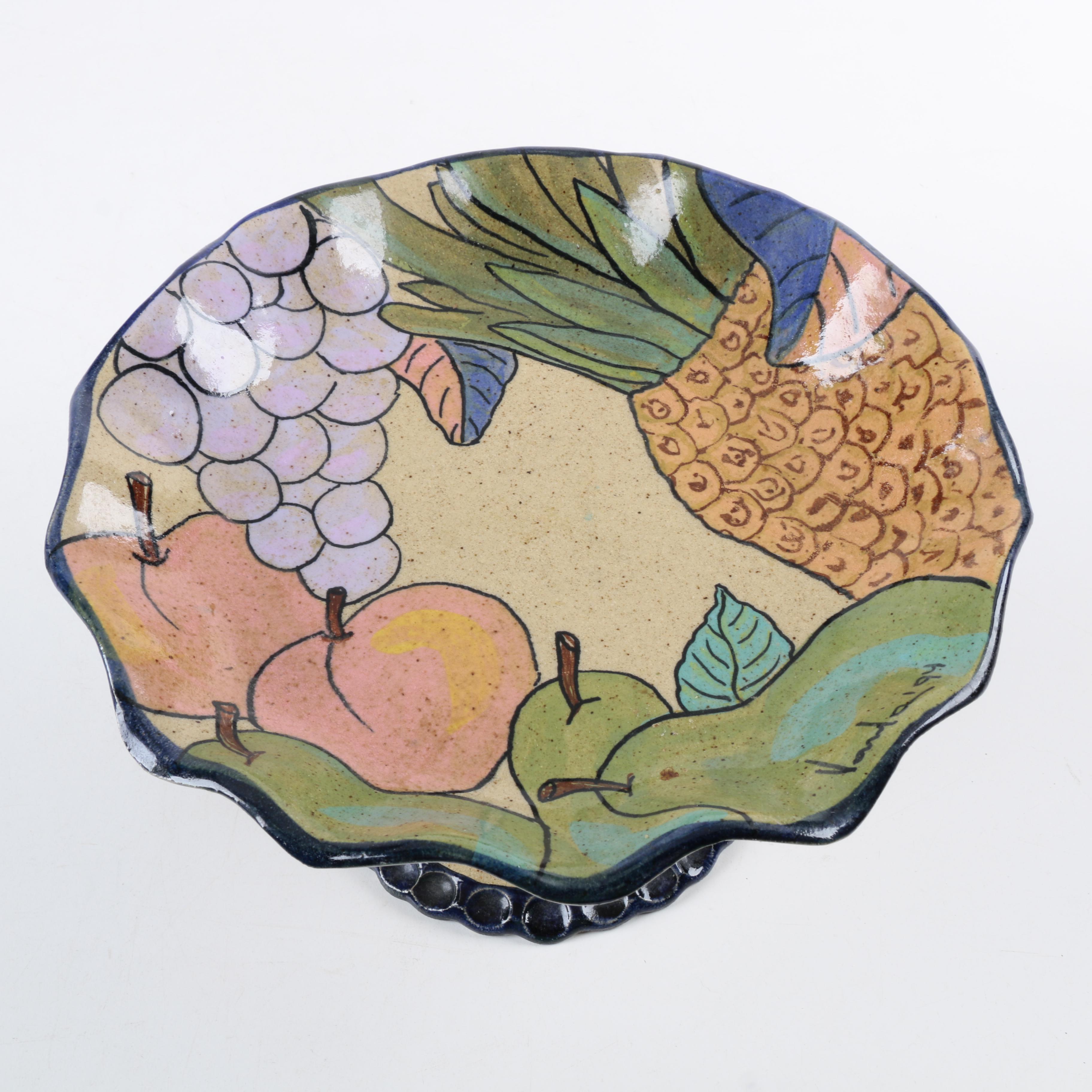 Signed Ceramic Fruit Compote