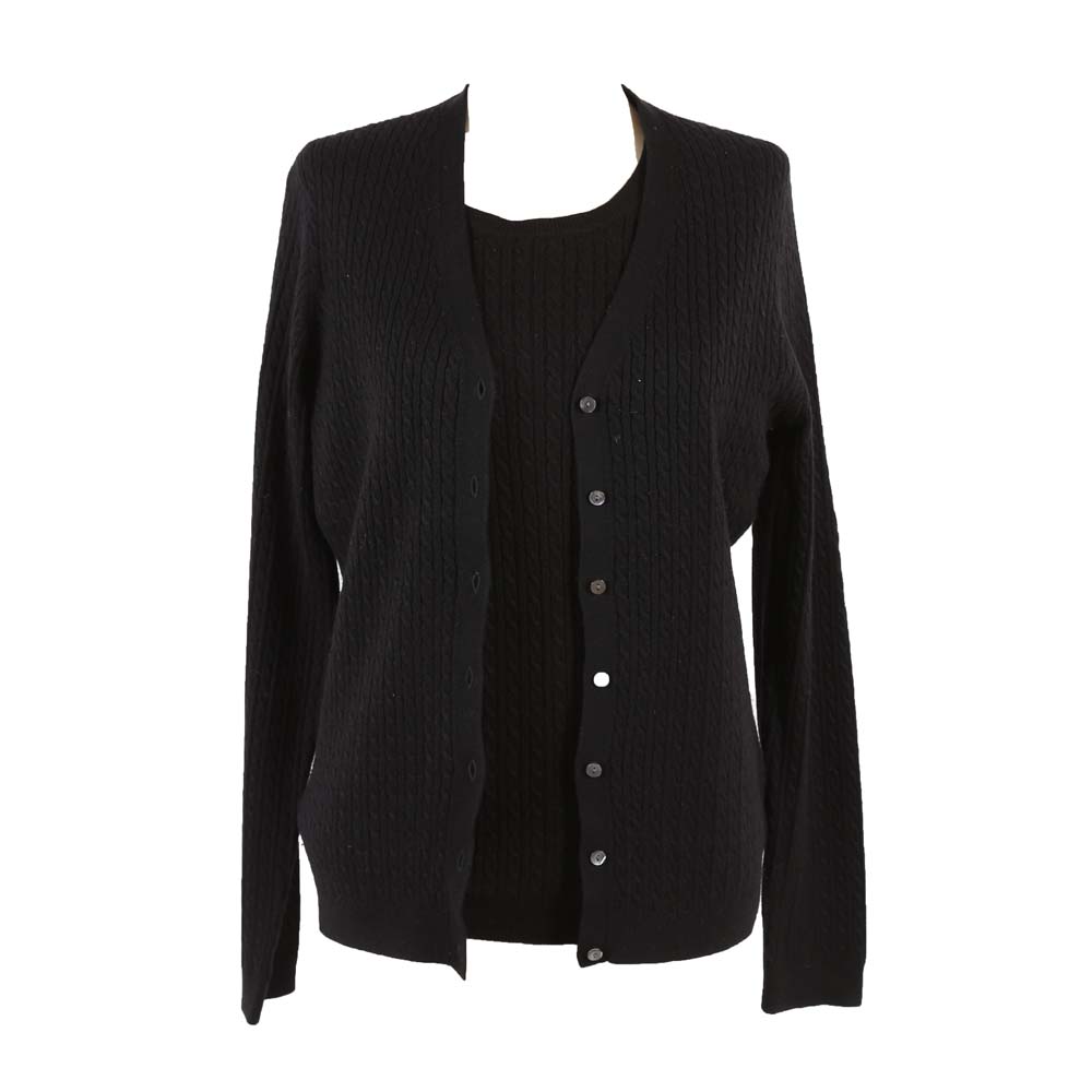 Women's Brooks Brothers Black Knit Silk/Cashmere Blend Sweater Set