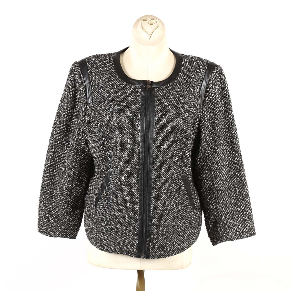 Women's Halogen Zipper Front Boucle Tweed Knit Blazer