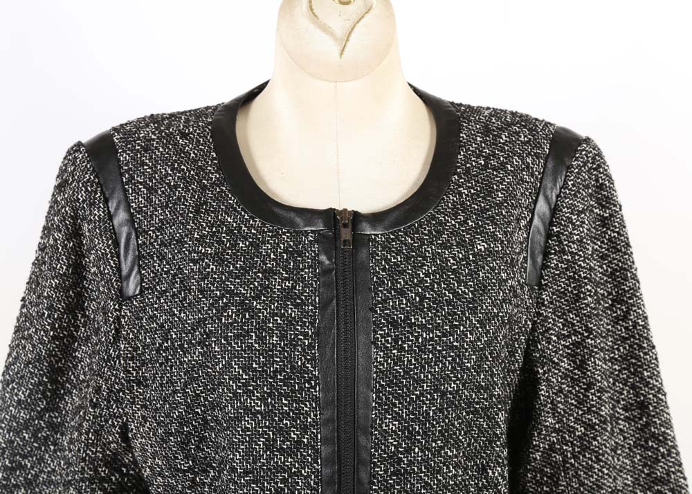 Women's Halogen Zipper Front Boucle Tweed Knit Blazer