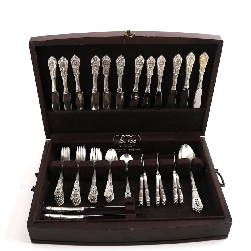 Wallace "Rose Point" Sterling Silver  Luncheon Flatware and Chest