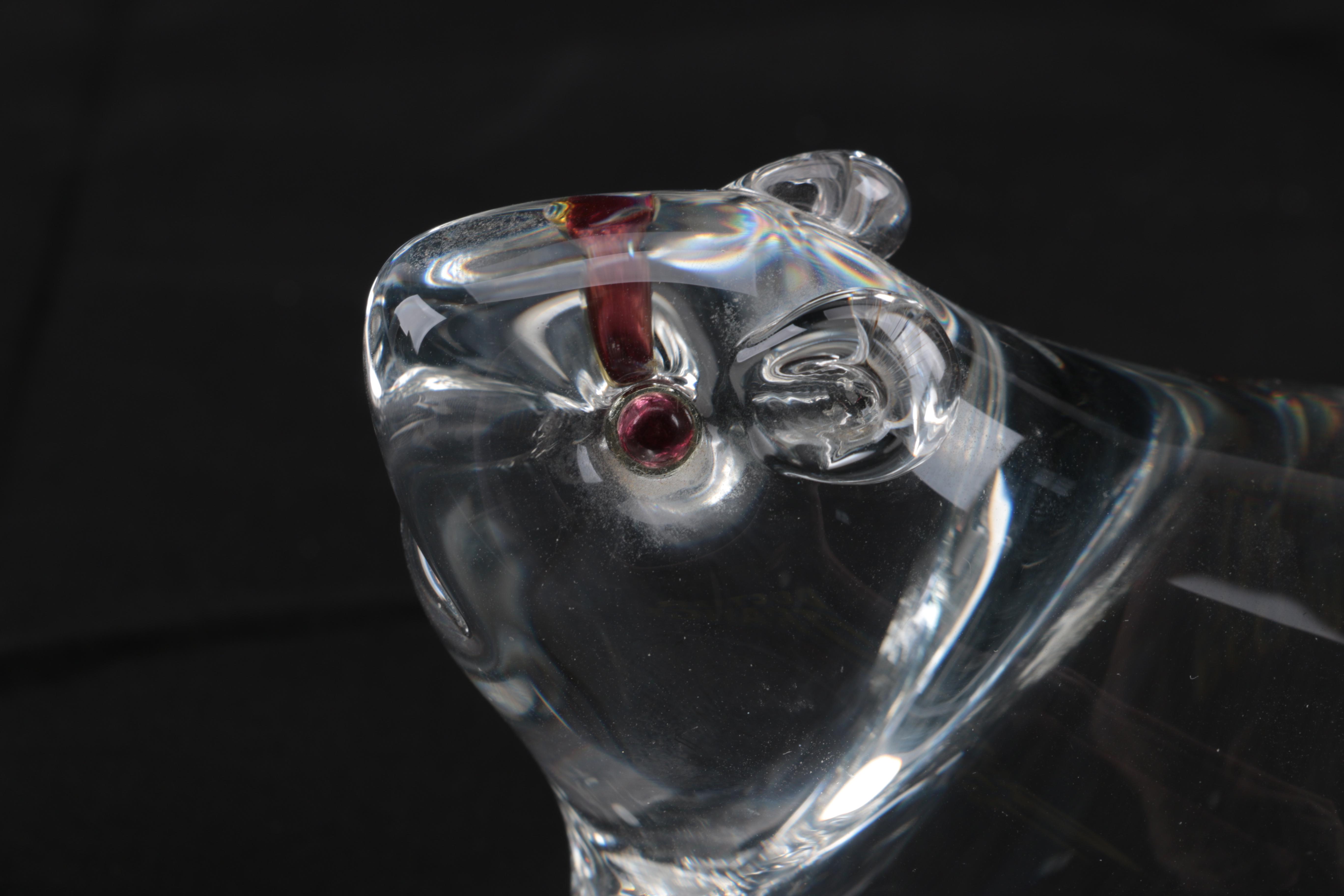 Vintage Lloyd Atkins for Steuben Glass Beaver with Garnet Eyes