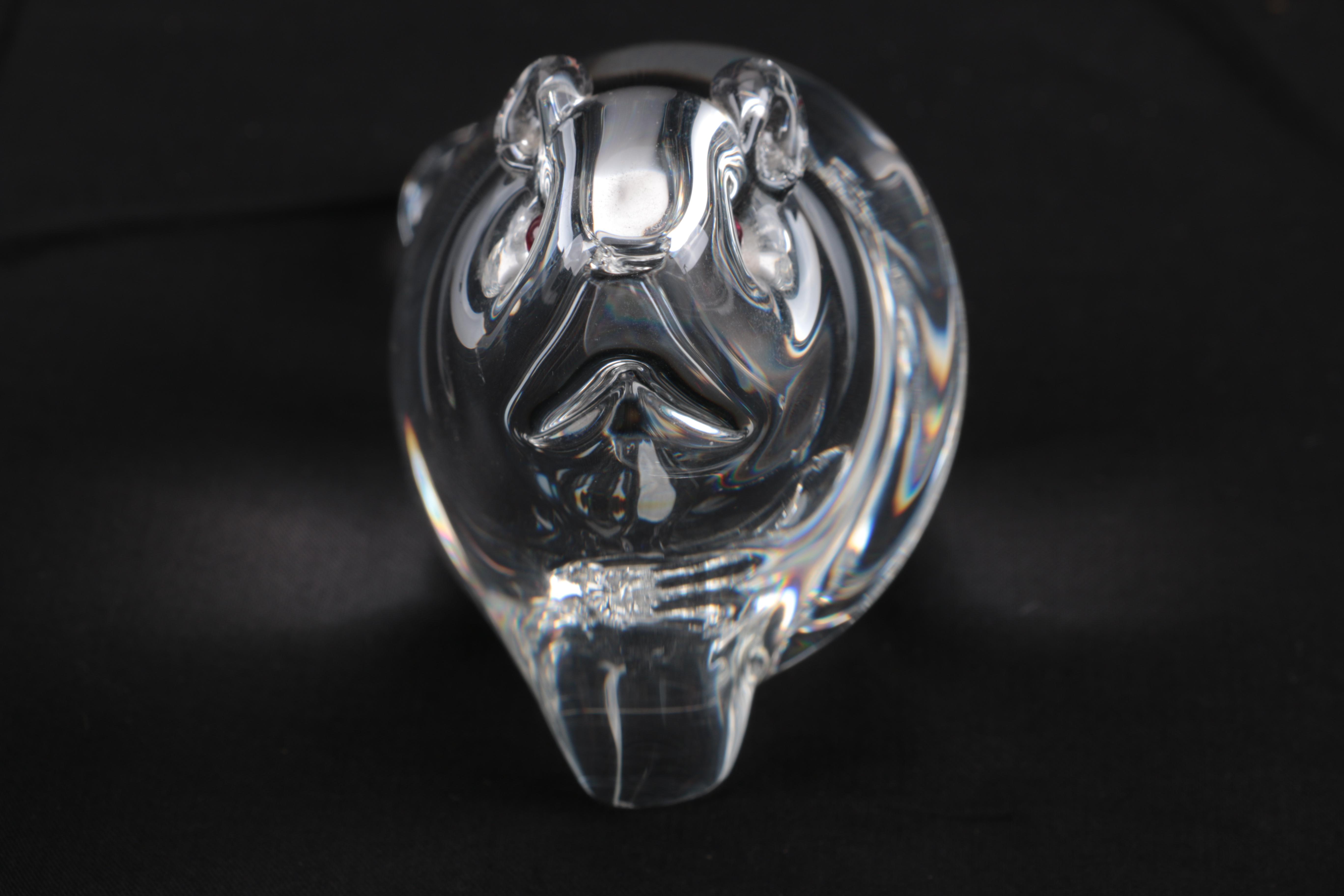 Vintage Lloyd Atkins for Steuben Glass Beaver with Garnet Eyes