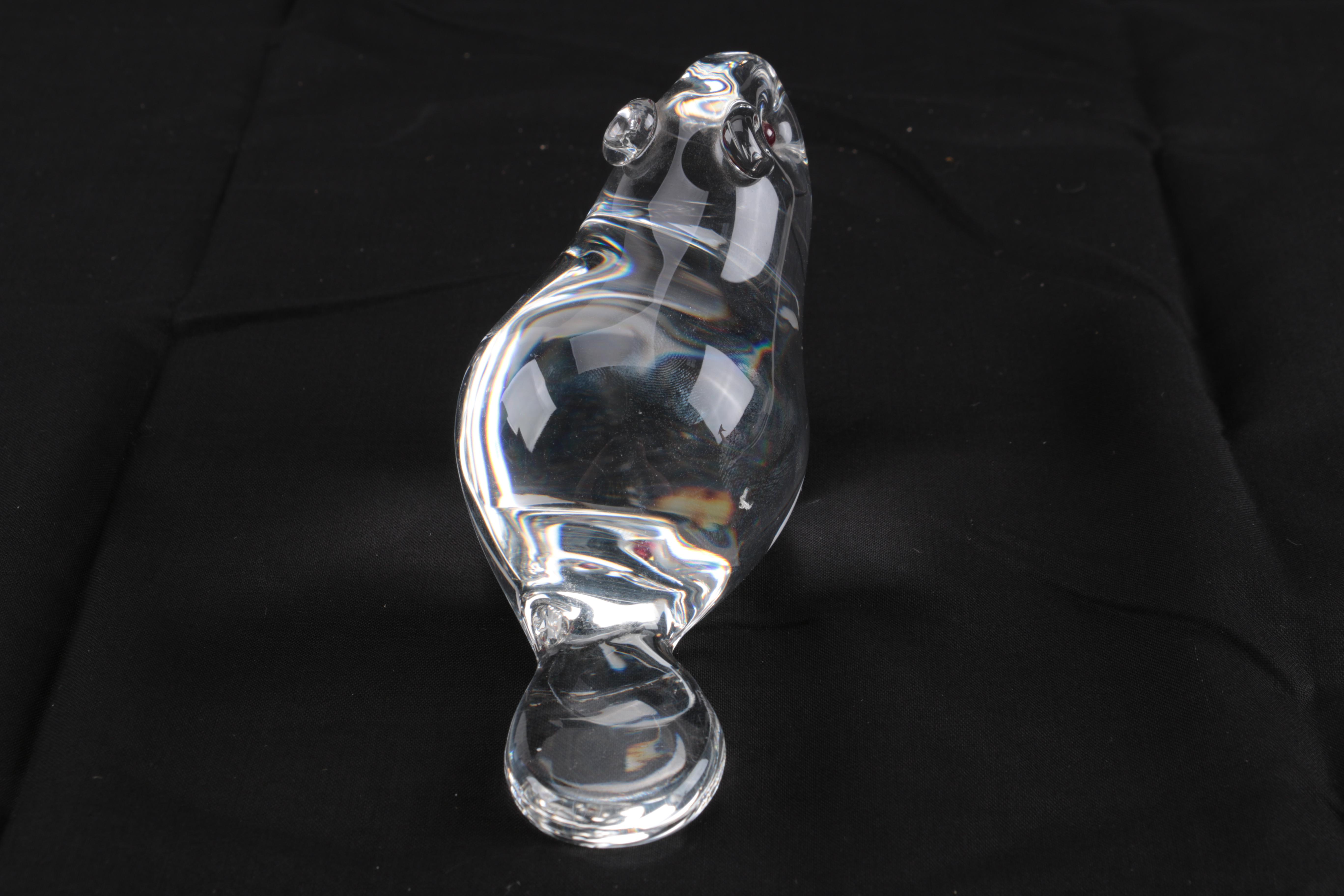 Vintage Lloyd Atkins for Steuben Glass Beaver with Garnet Eyes
