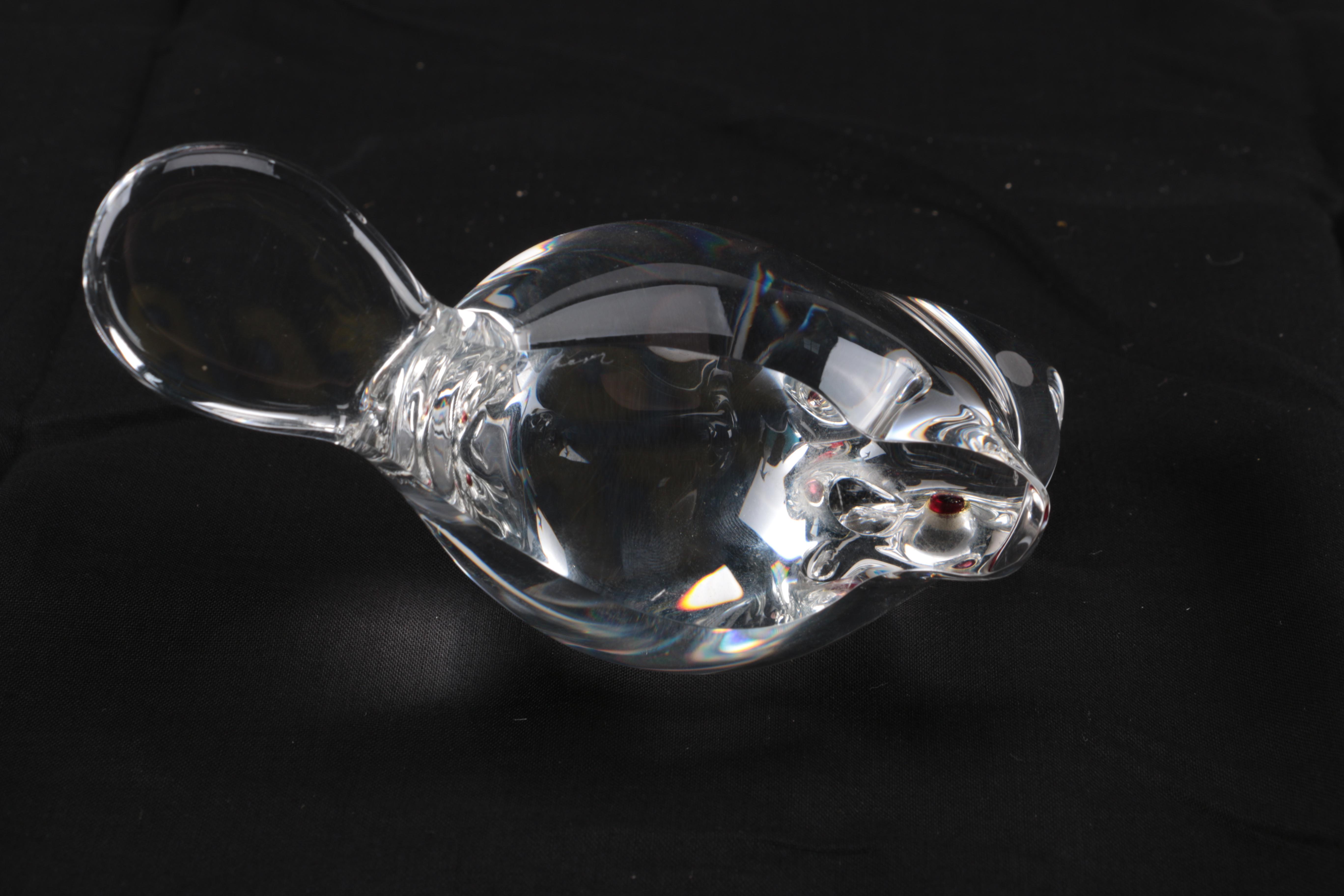 Vintage Lloyd Atkins for Steuben Glass Beaver with Garnet Eyes