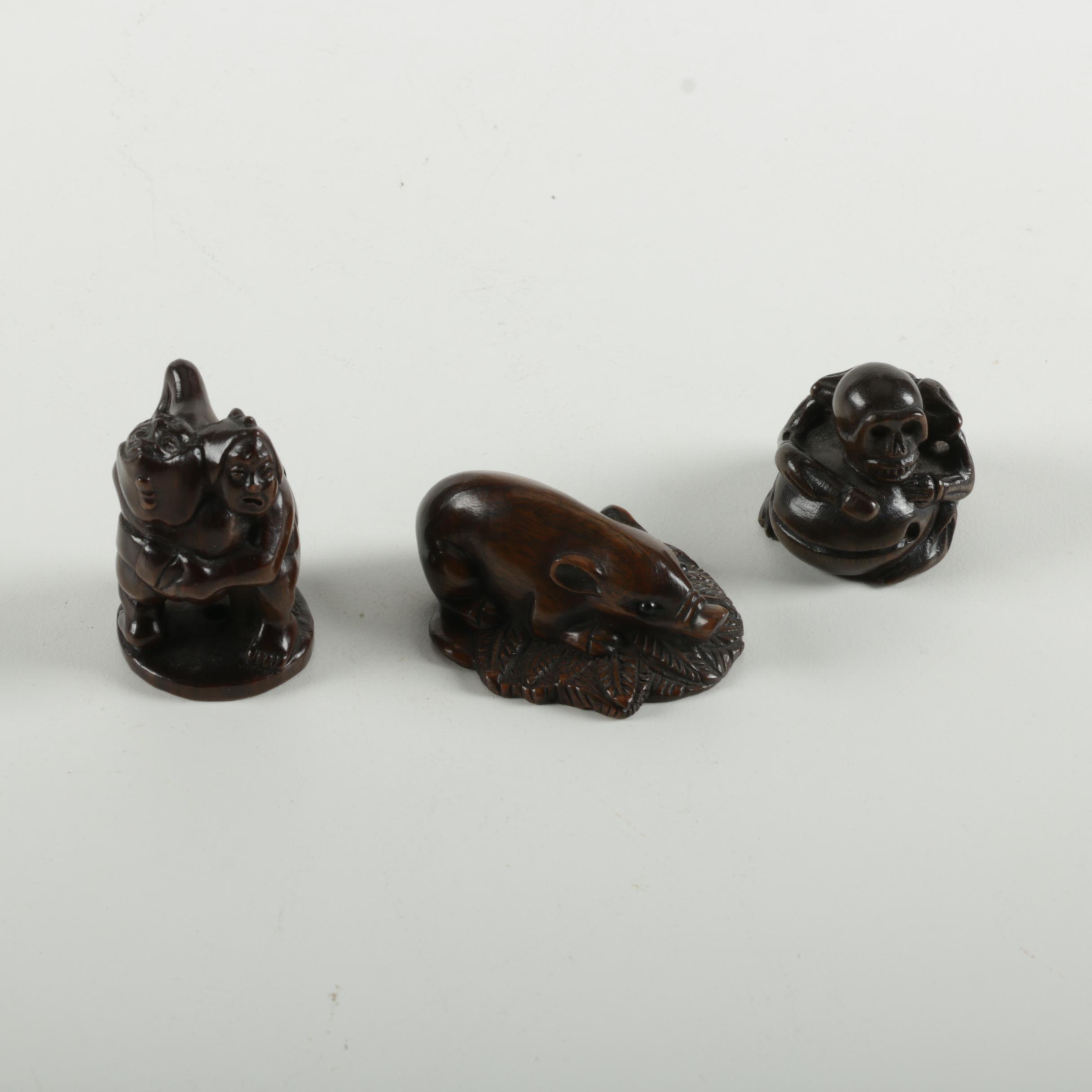 Selection of Japanese Carved Wood Netsuke