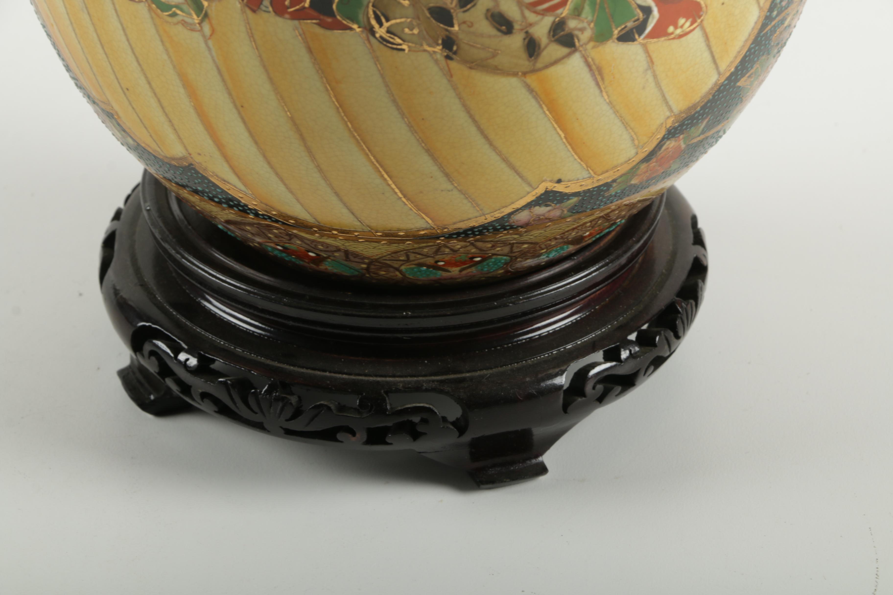 Chinese Satsuma Style Earthenware Egg with Stand