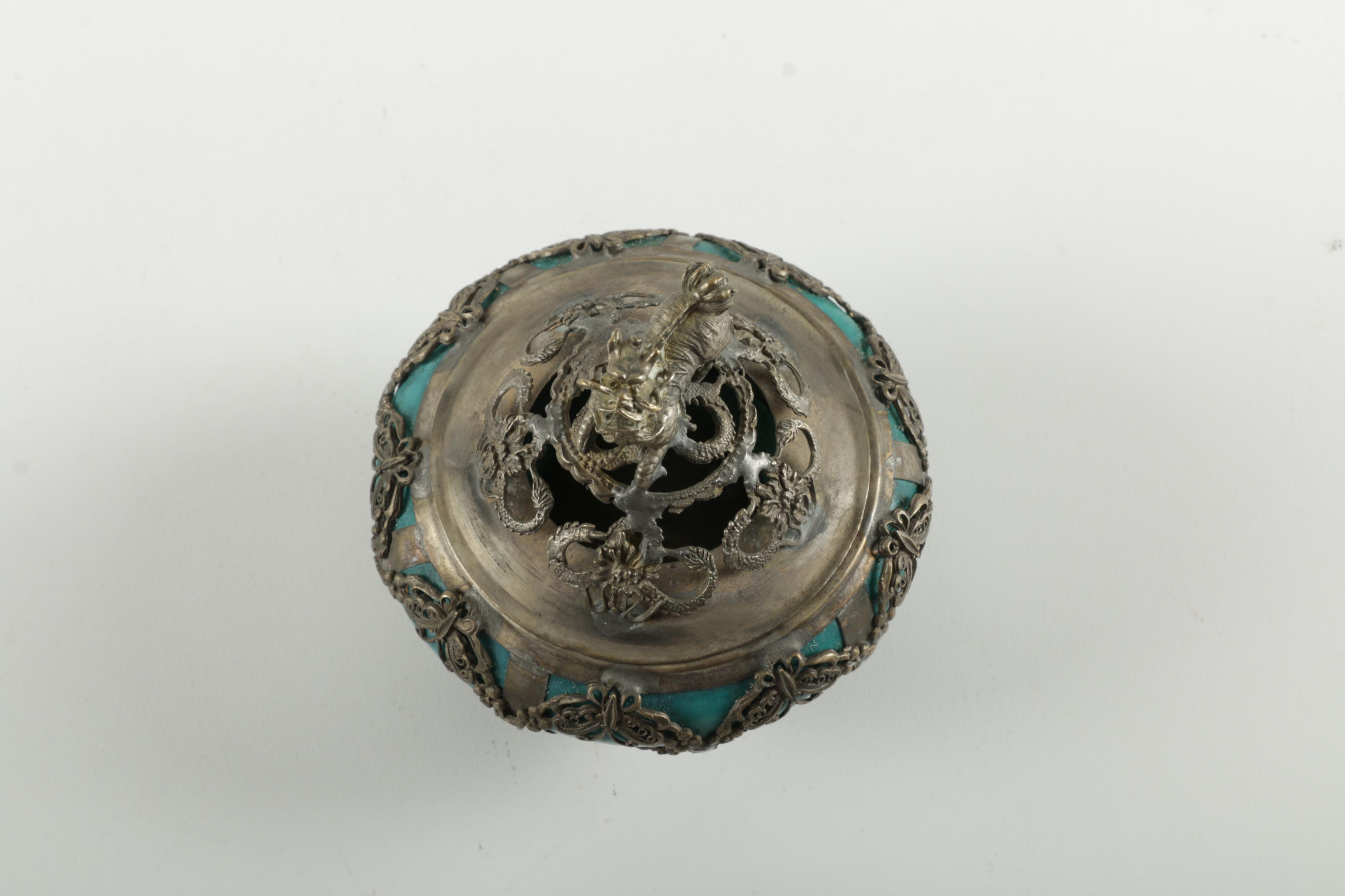 Chinese Stoneware and Metal Guardian Lion Incense Burner