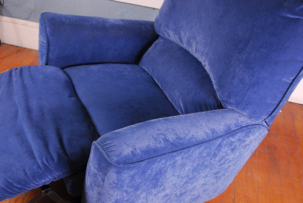 Lane Furniture Blue Velour Recliner Armchair