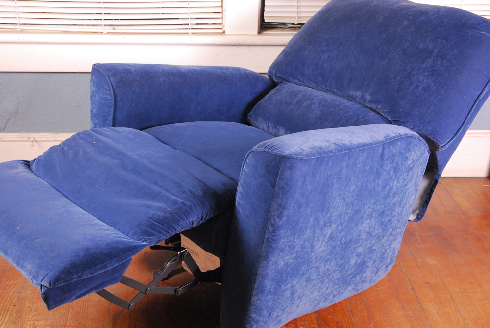 Lane Furniture Blue Velour Recliner Armchair