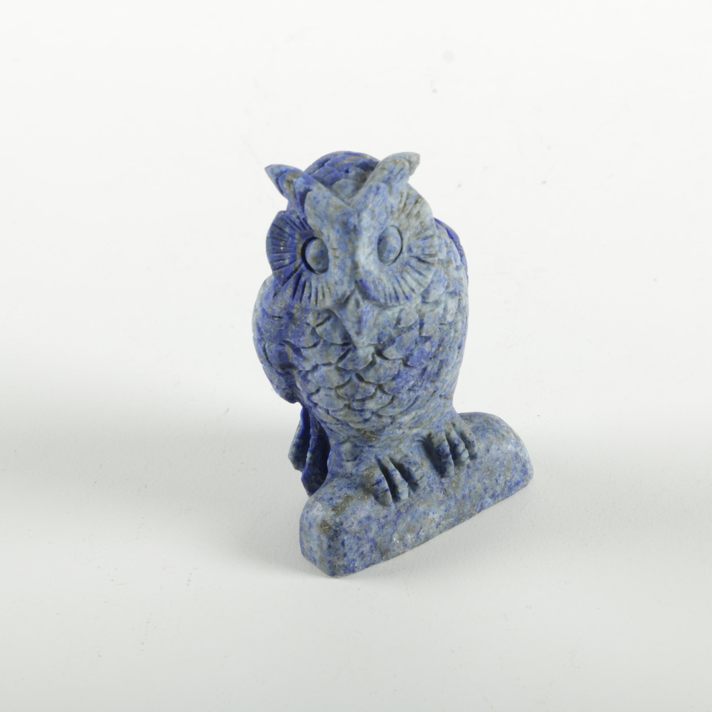 Hand-Carved Lapis Lazuli Owl Figurine