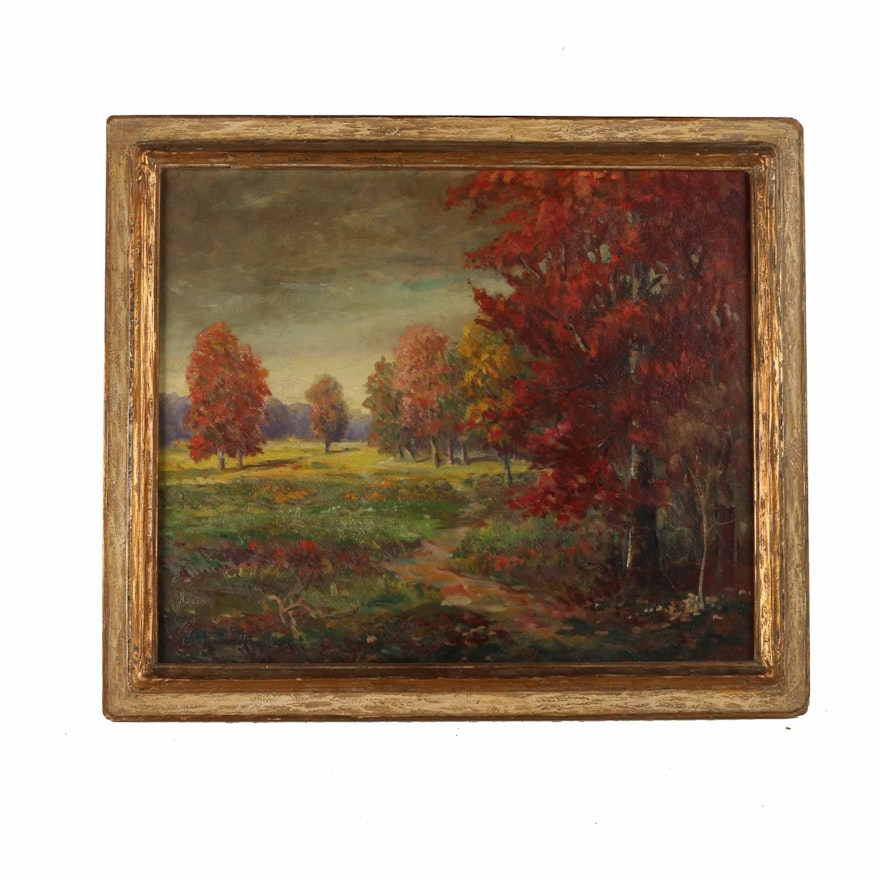 E.G. Kummer Vintage Oil Painting on Canvas "Autumn"