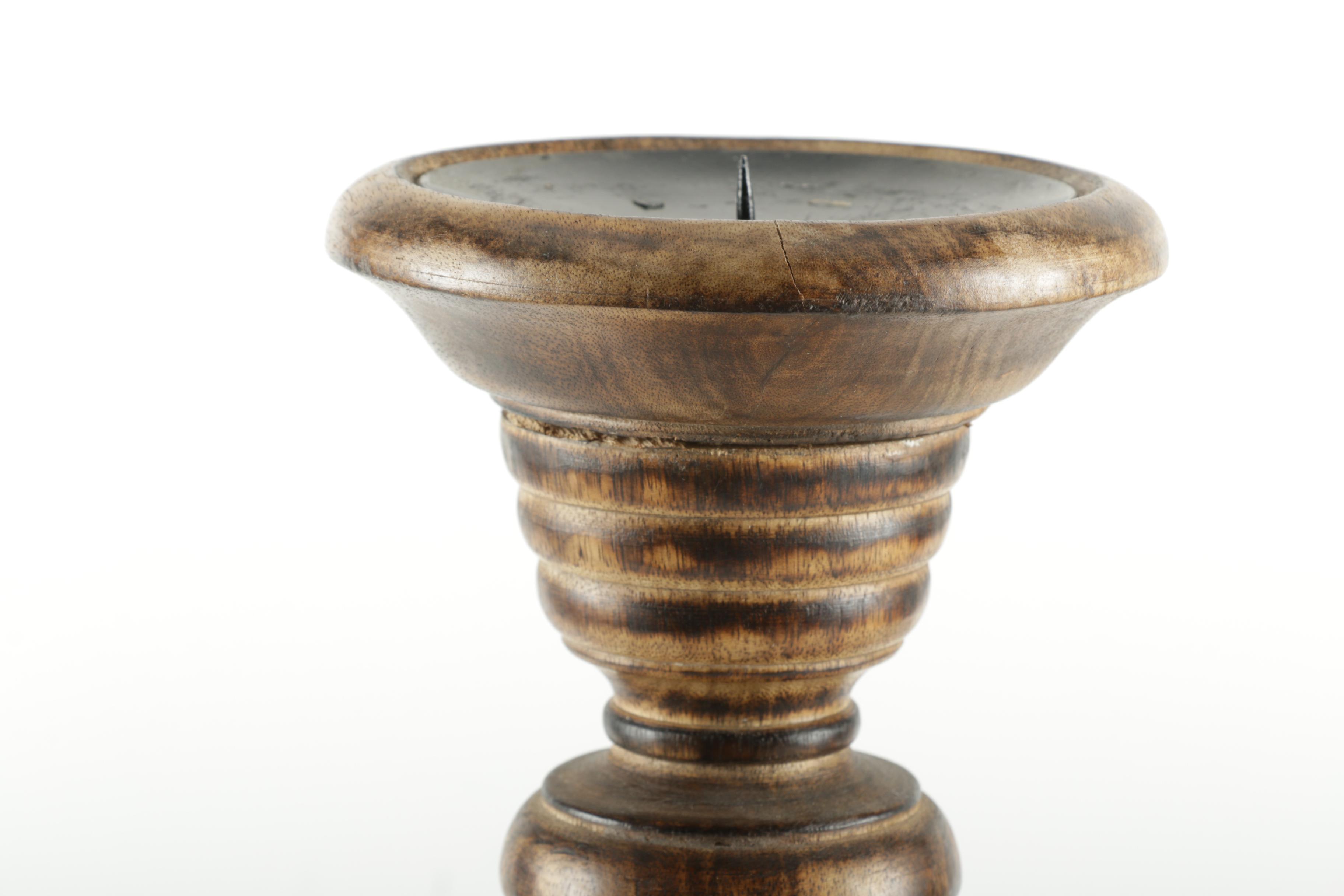 Pair of Wooden Column Candle Holders