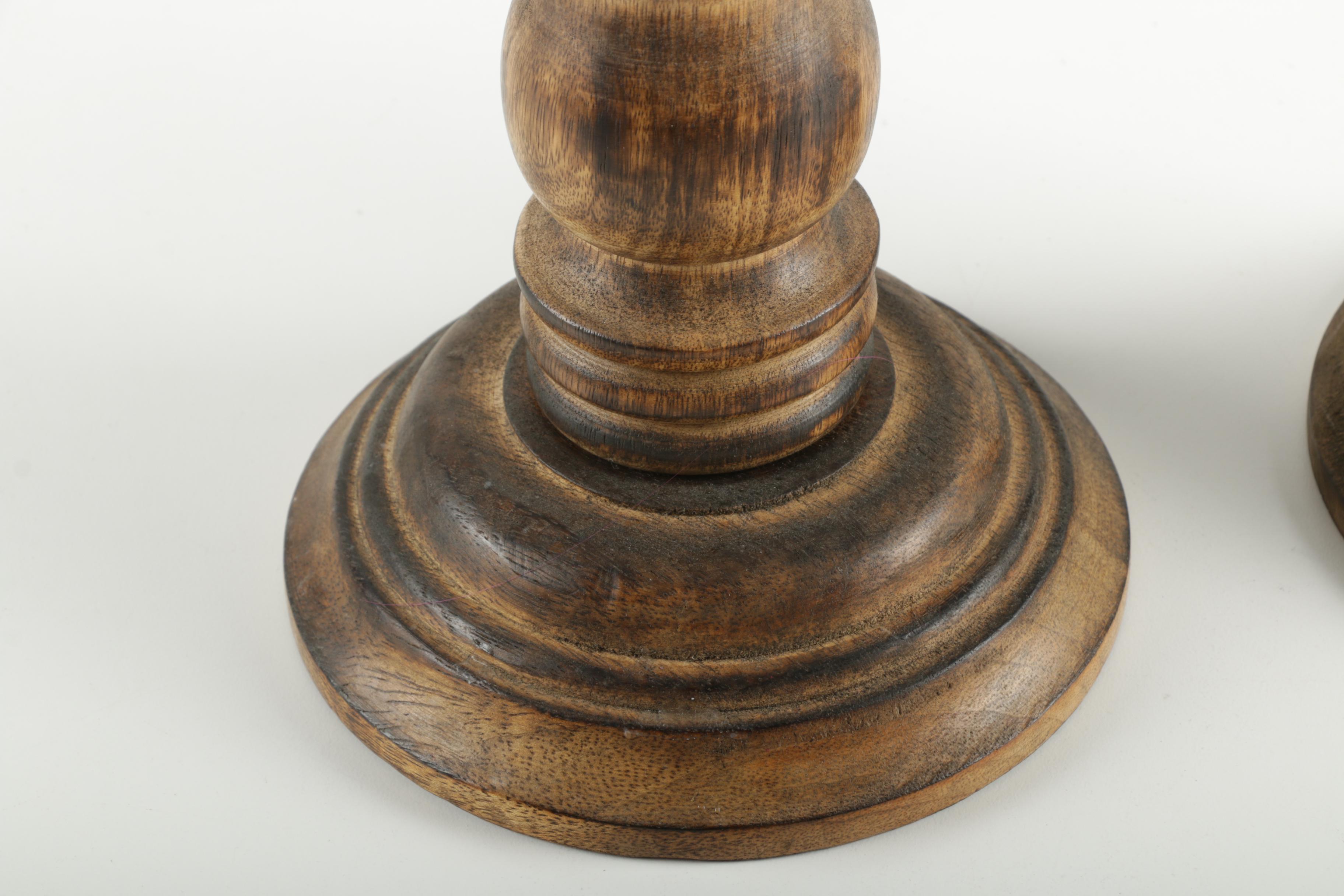 Pair of Wooden Column Candle Holders