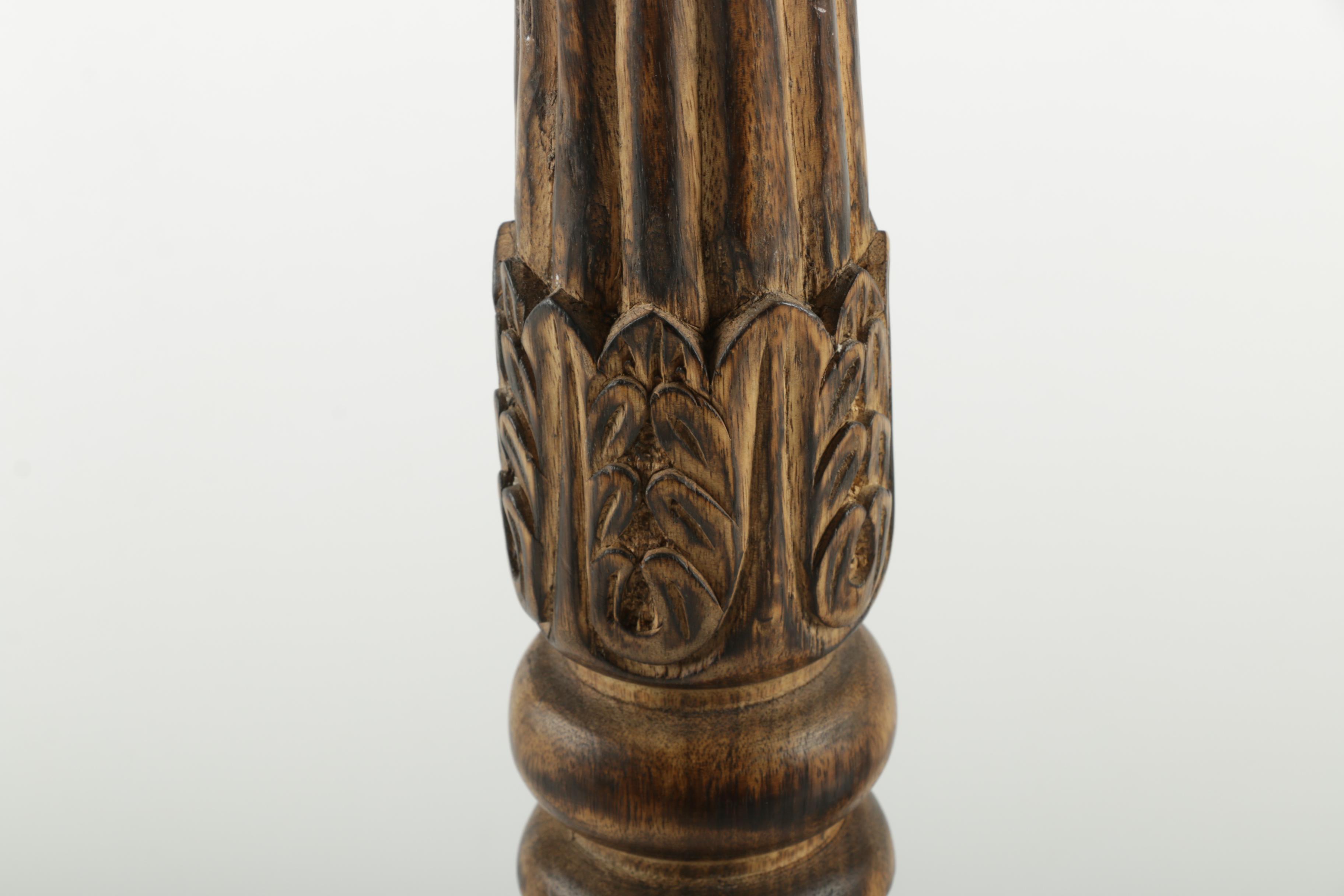 Pair of Wooden Column Candle Holders