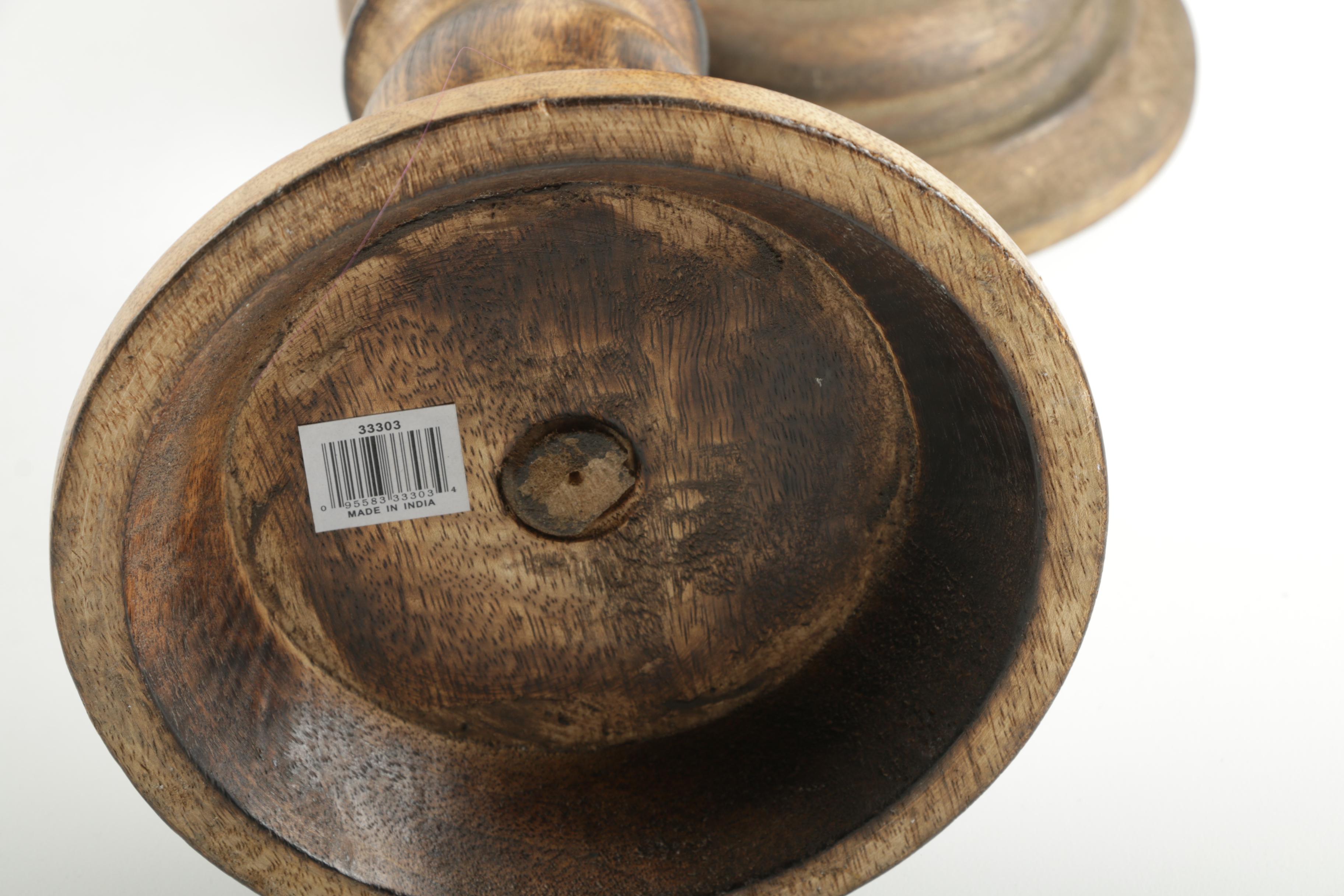 Pair of Wooden Column Candle Holders