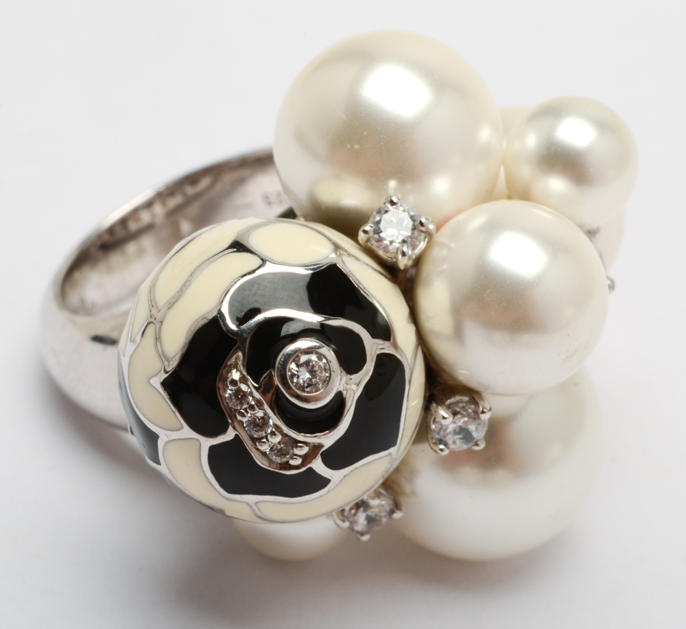 Belle Étoile Enameled on Sterling Silver Ring and Pierced Dangle Earrings