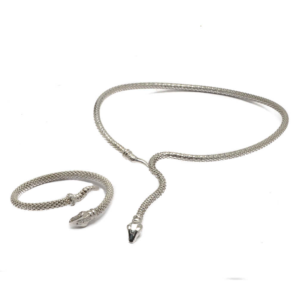 Dyadema Textured Sterling Silver Snake Choker and Cuff